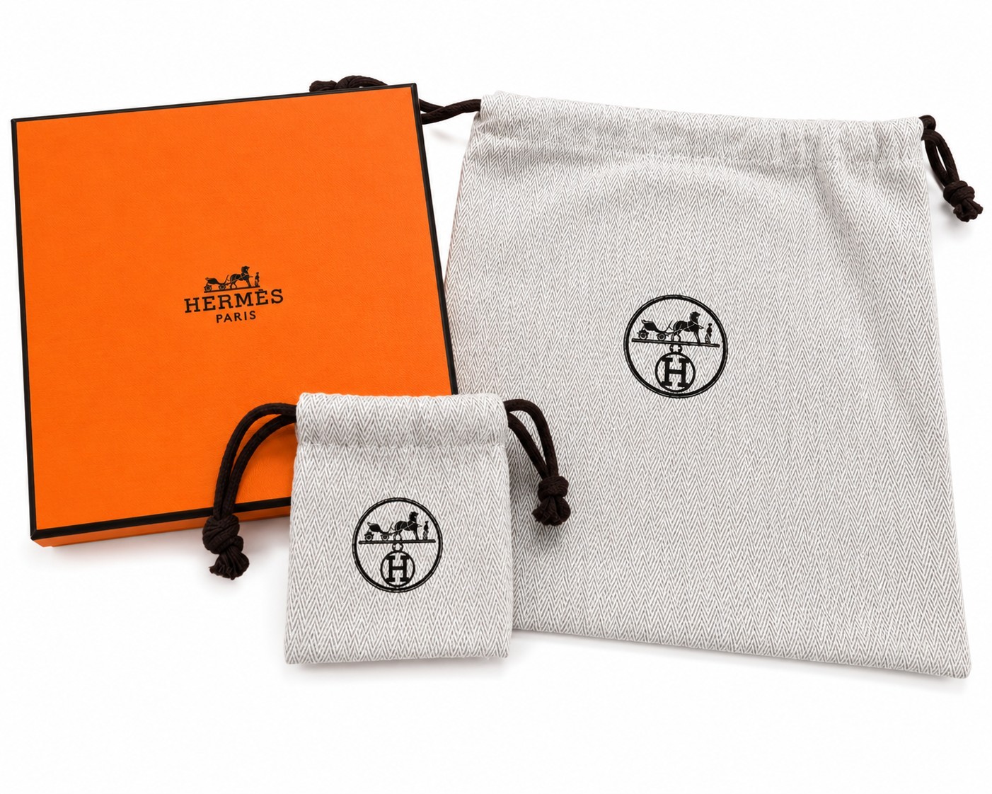 Authentic Hermès Paris Orange Box + 2 Dust Bags + Tissue Paper Packaging Set