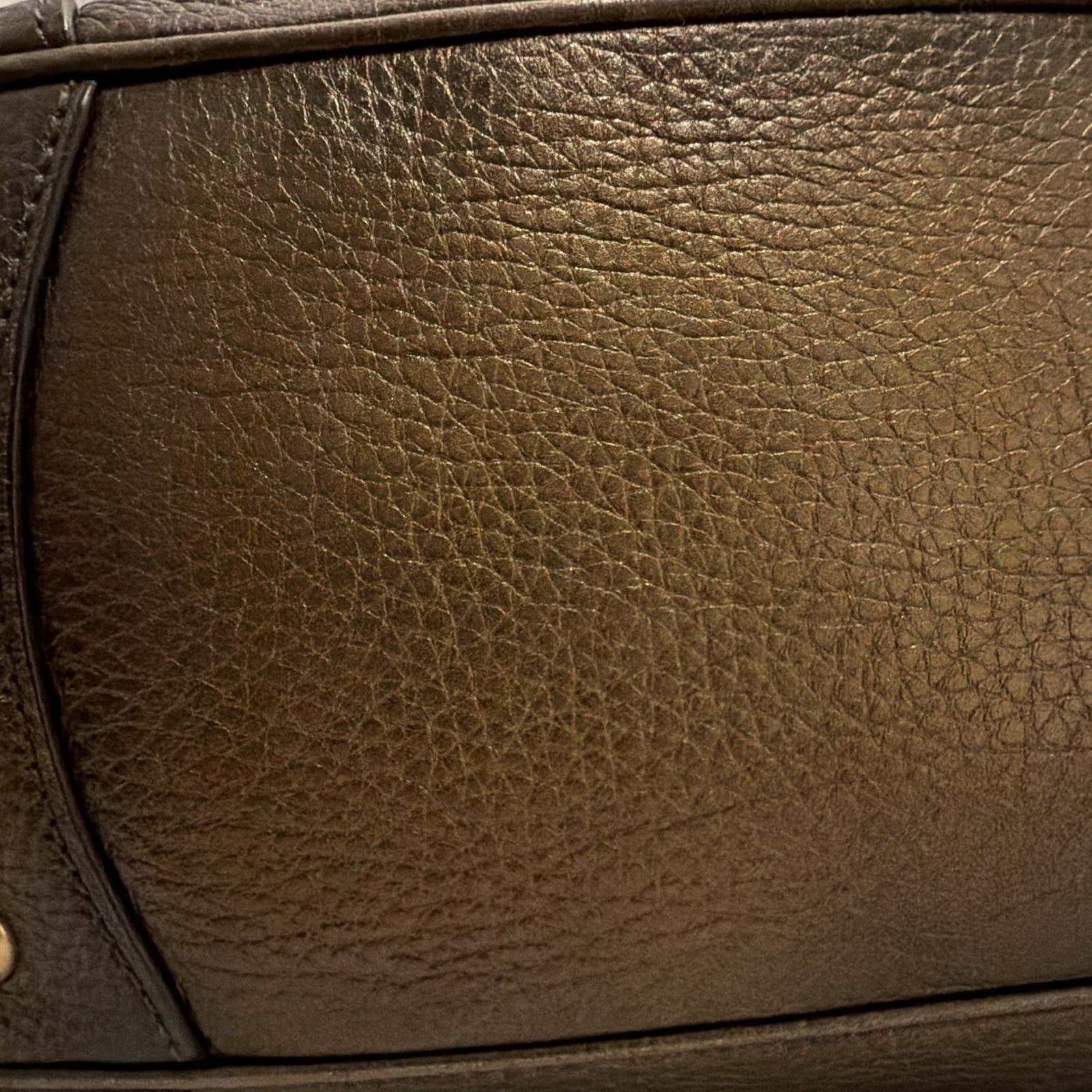 PRADA Brown Pebbled Satchel Top Handle Double Handles Zip Logo Bag Charm