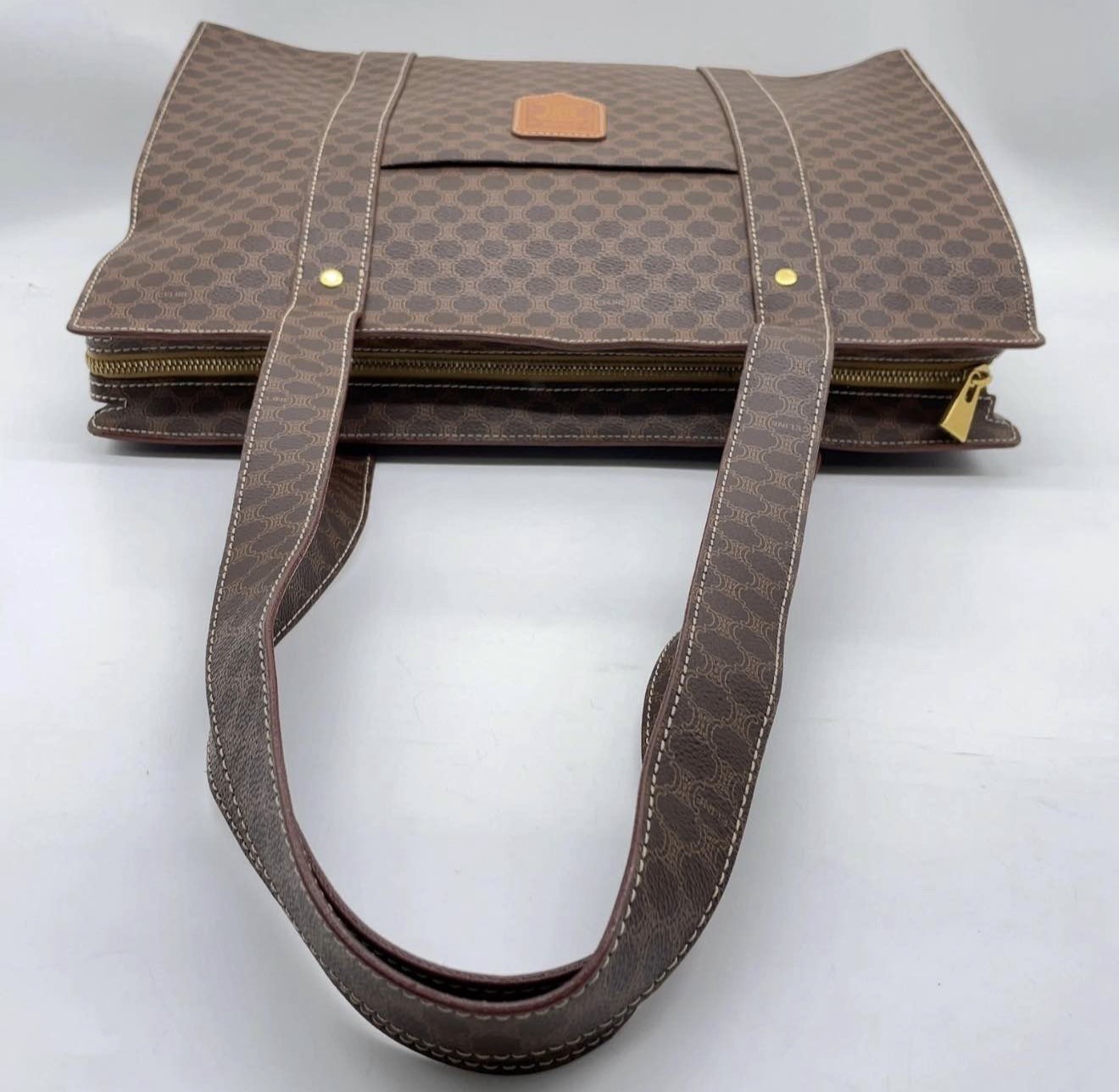 Auth Celine Macadam Brown PVC Leather MC96 Bucket-Shaped Tote Bag i120302