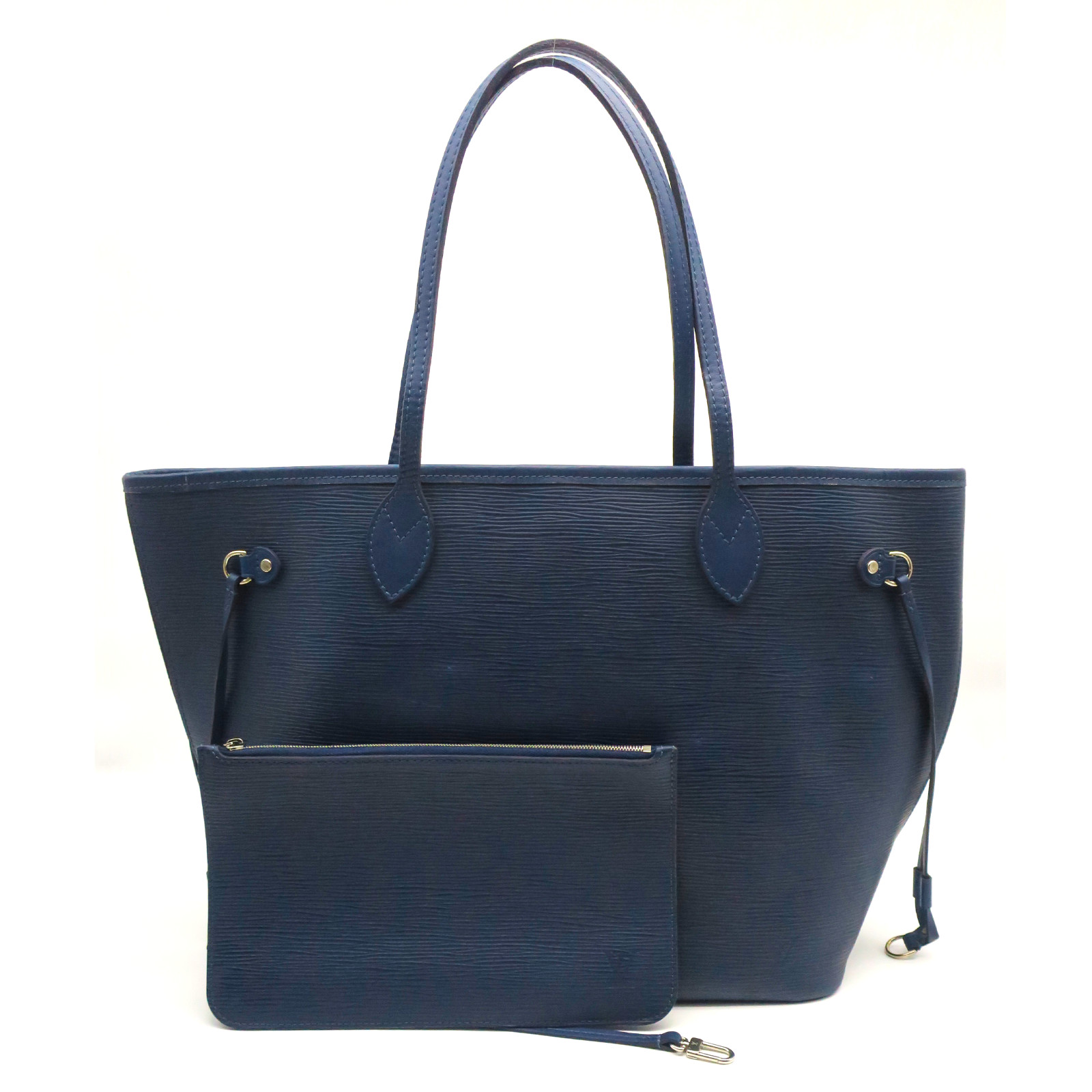 Louis Vuitton Neverfull MM Indigo Blue Epi Leather Tote Bag with Zipper Pouch