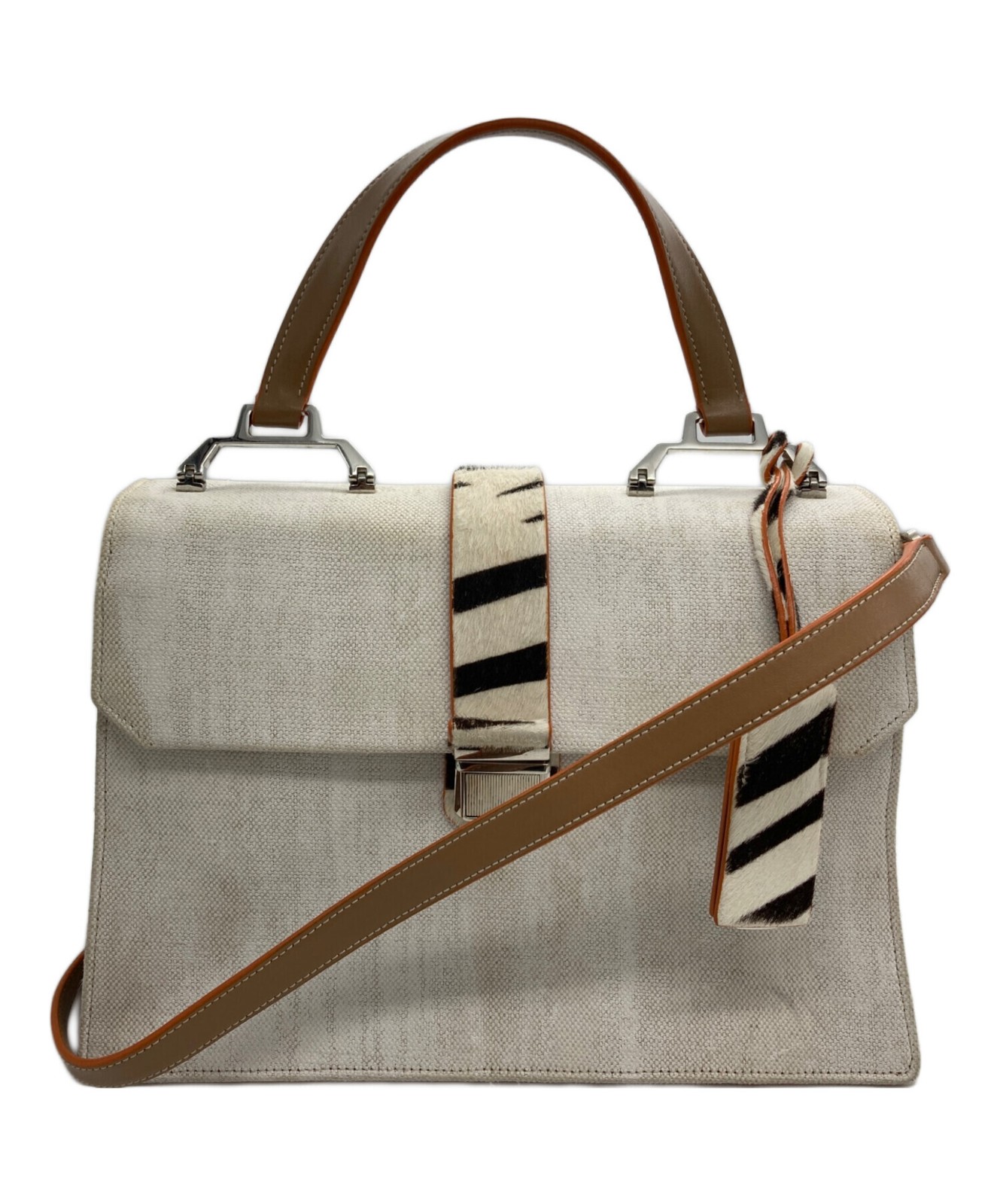 MIU MIU 2WAY Bag Madras 5BA108 White Authentic From Japan