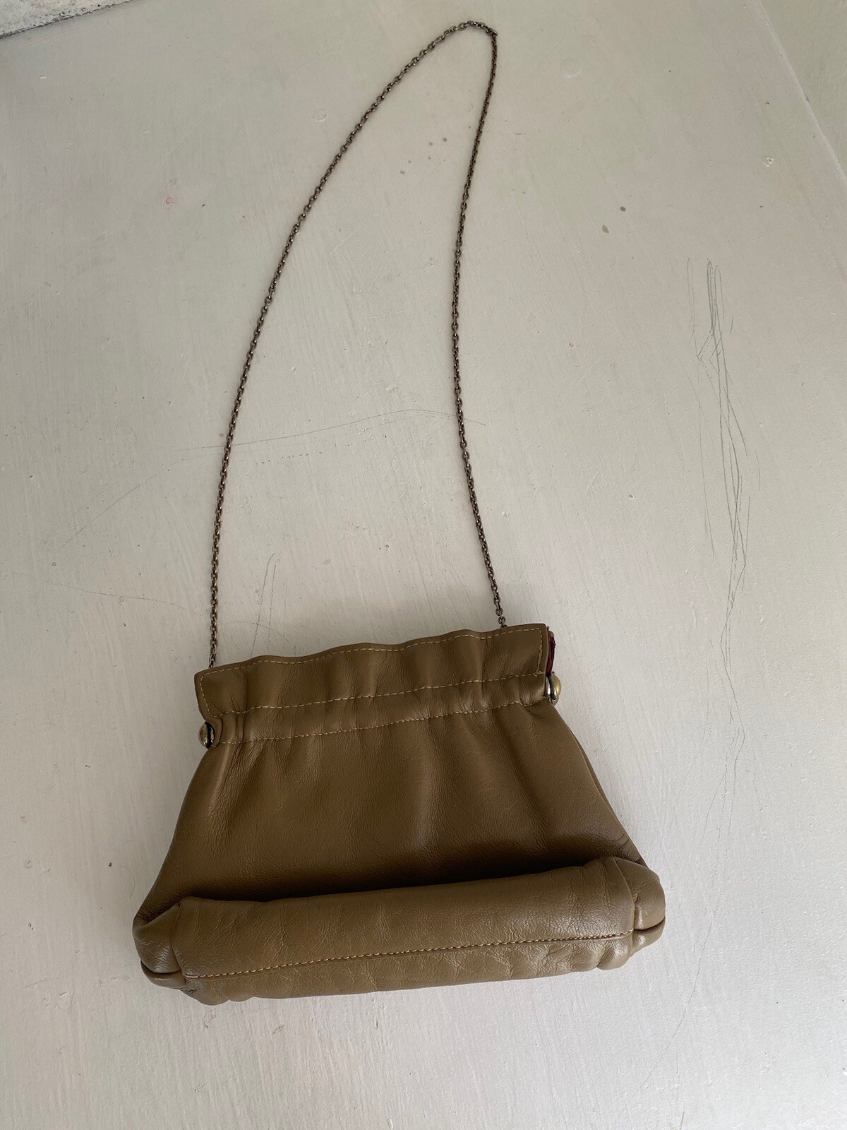 Vintage 60’s ETRA Brown Leather Envelope Clutch Bag Gold Trim Purse Swinging