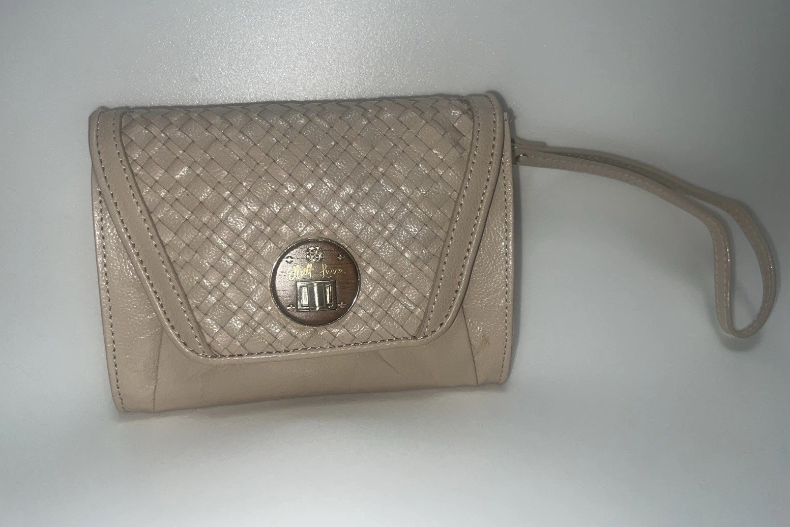 Elliott Lucca Nude / Tan 100% Leather Weaved Shoulder Bag / Purse or Wristlet