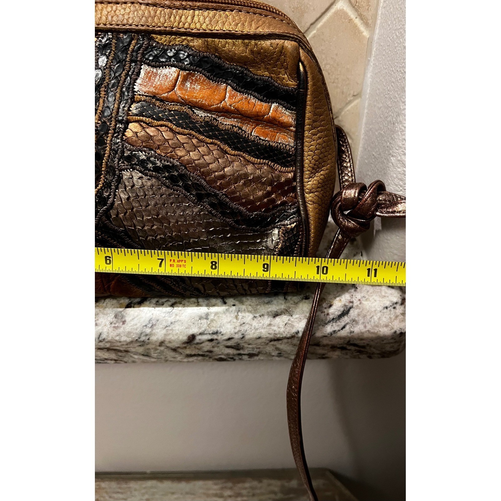 Carlos Falchi Mixed Exotic Skin Patchwork Crossbody Metallic Bronze Python VTG