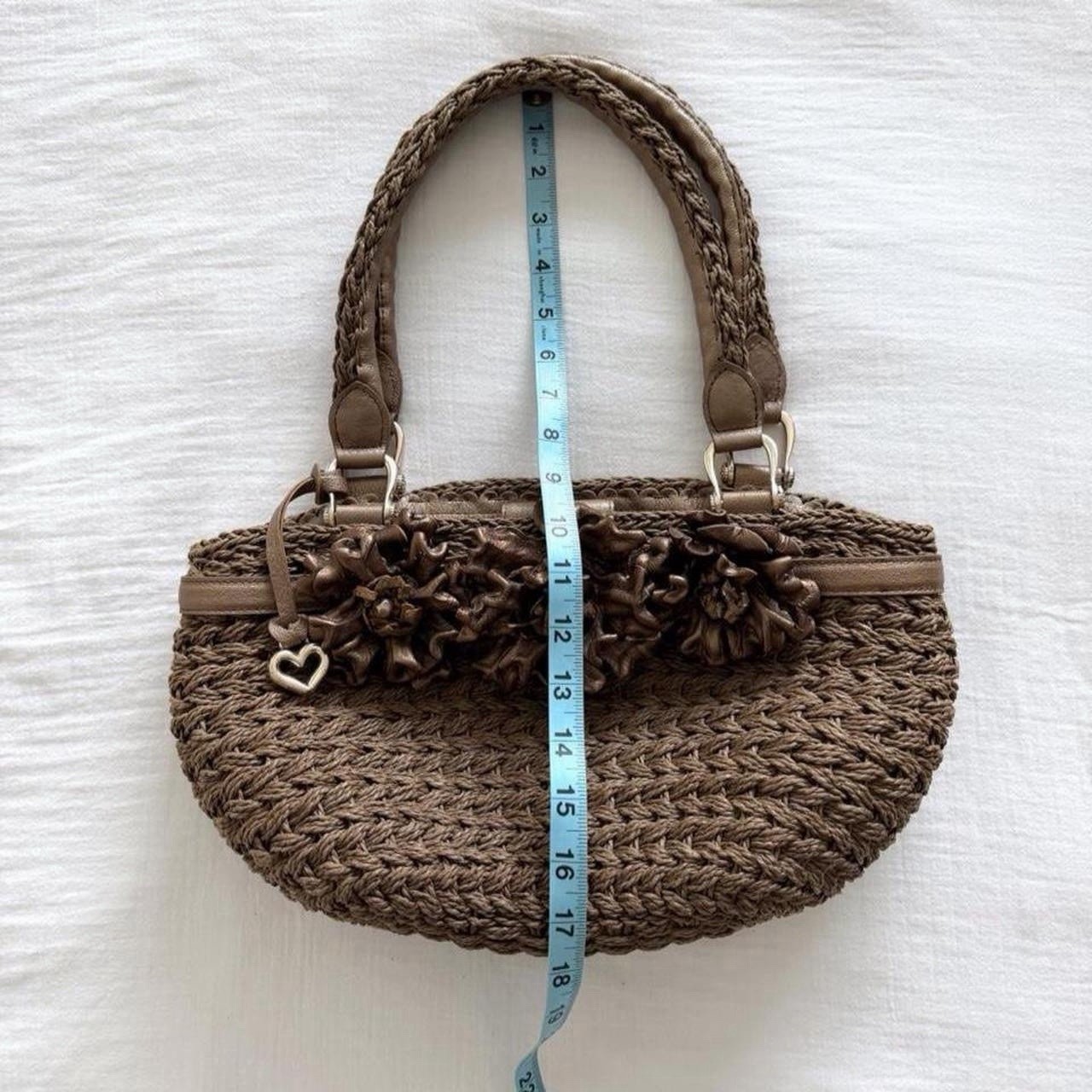 Y2K Brighton Brown Woven Shoulder Bag w/ 3D Flowers