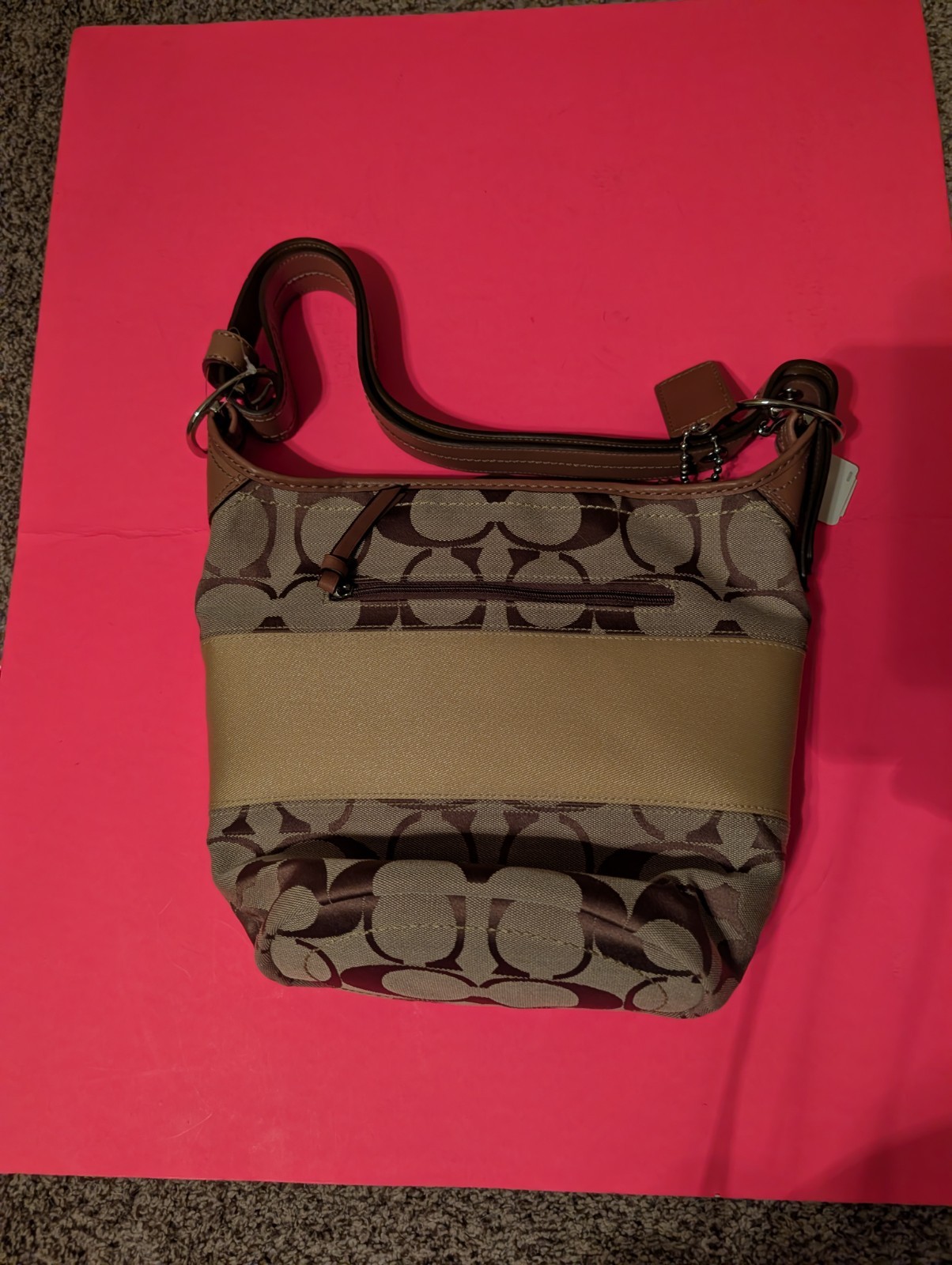 NEW Coach F13362 Signature Rugby Classic Logo Stripe Duffle bag in SV/Khaki/Gold