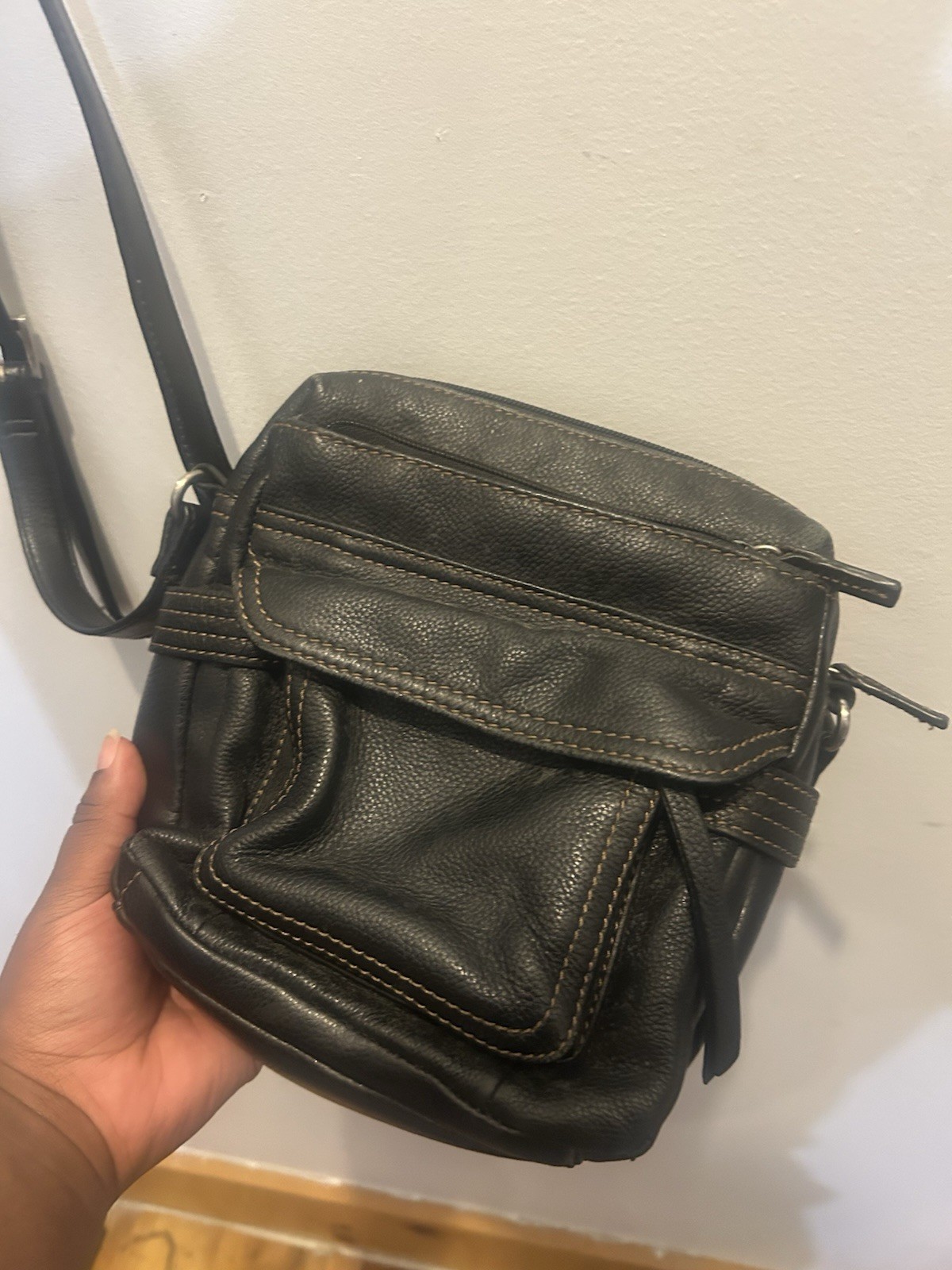Black Small Women’s Crossbody Bag, Zip Closure, Adjustable Strap, Front Pocket