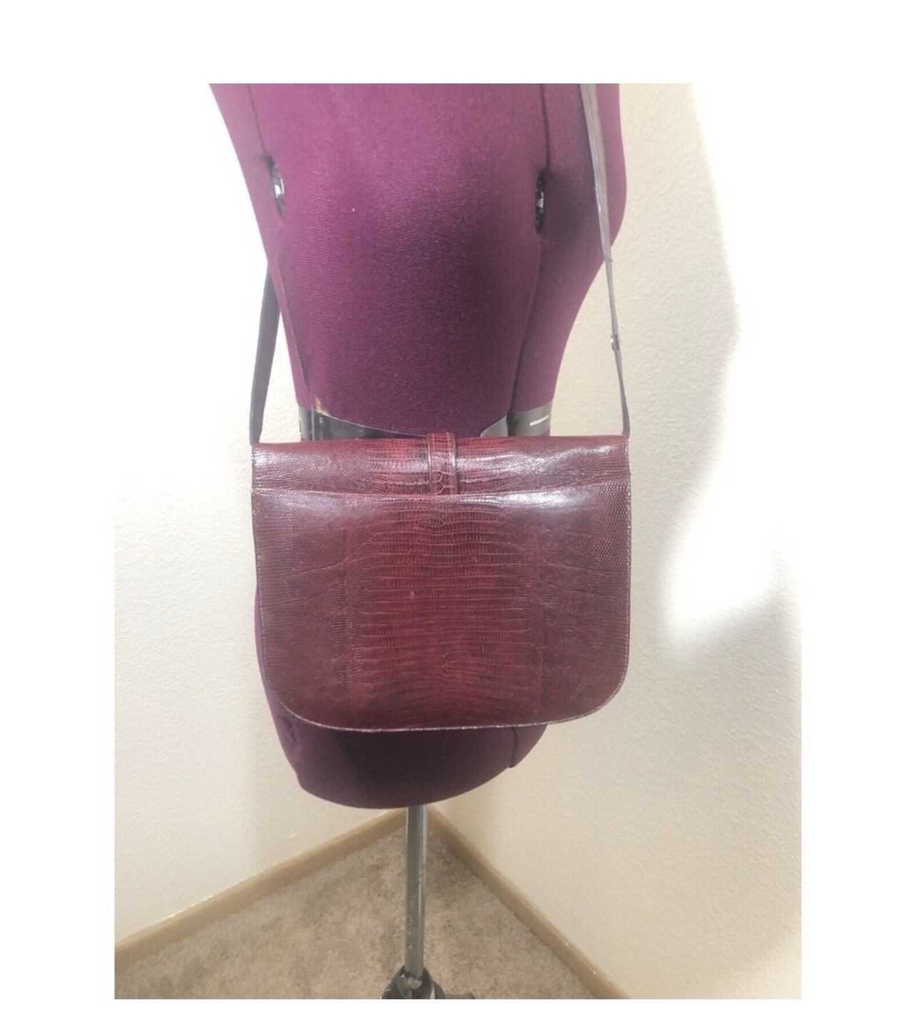Nina Ricci Vintage Leather Lizard Skin Crossbody Shoulder Bag Purse 70s Designer