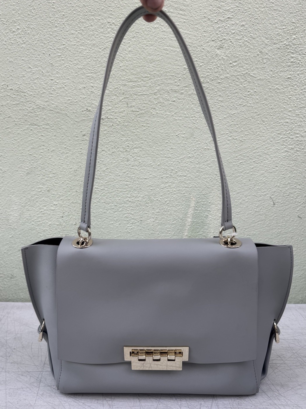 Zac Posen Eartha Folden Gusset Shopper Tote Bag Leather grey NWT