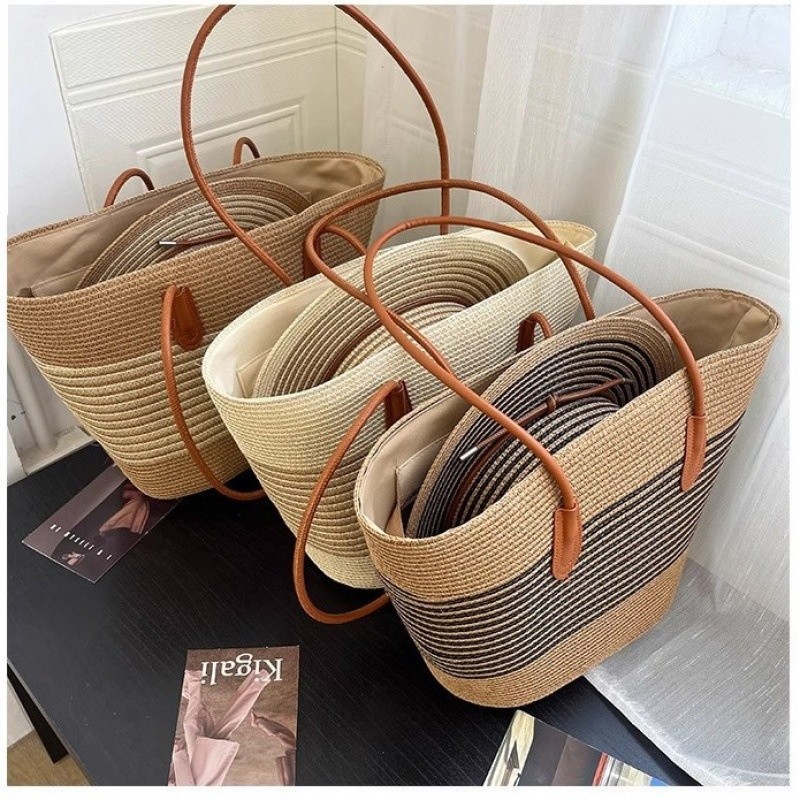 Womens Spring Summer Straw Hat And Large-capacity Bag Set Multicolor Tote And Sh