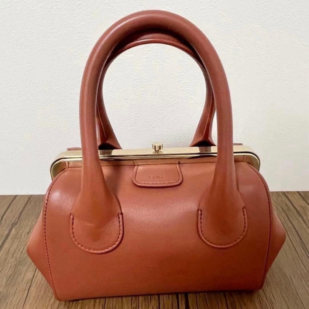 Chloe Joyce Small Frame Bag Shiny Calfskin Leather Brown Gold Hardware vtg