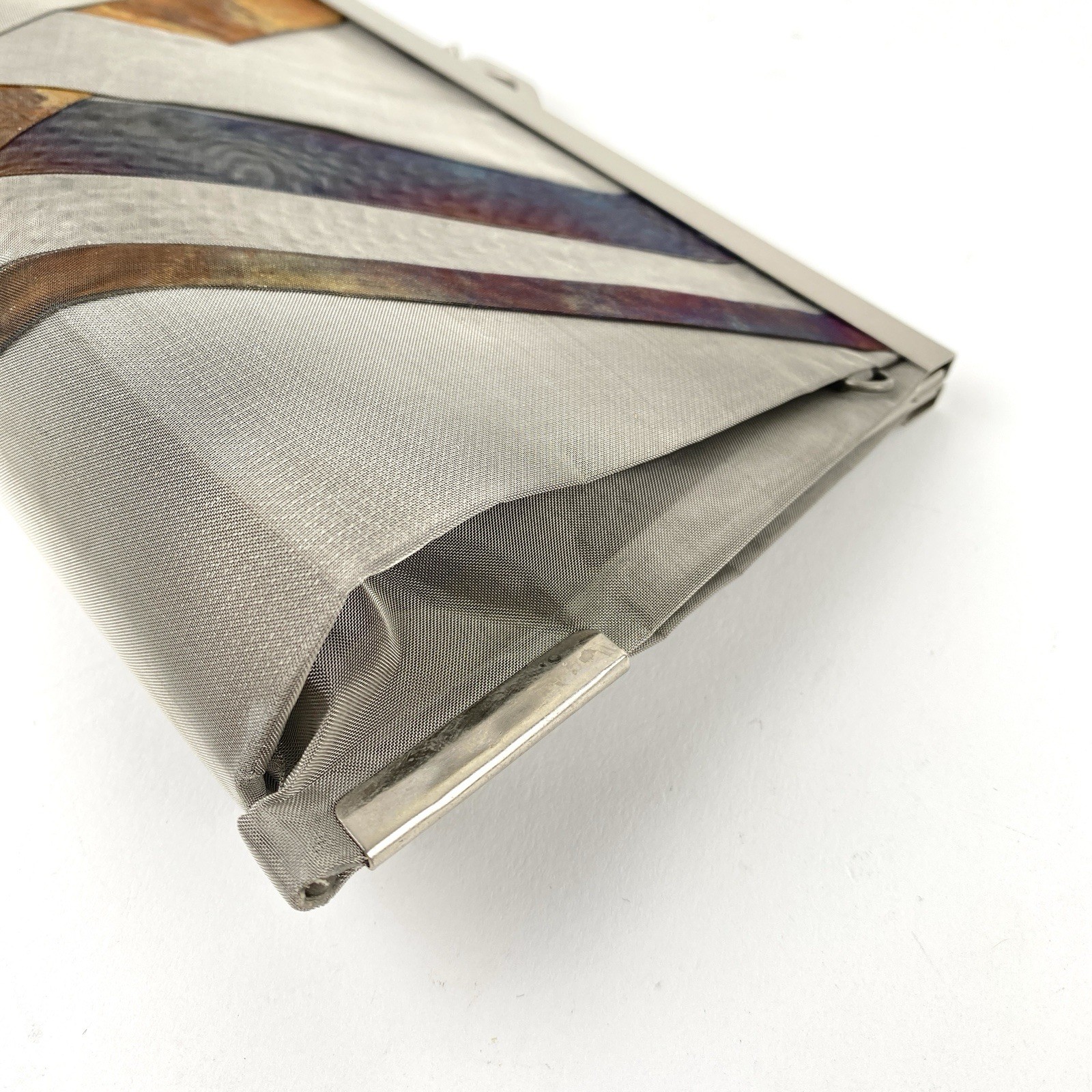 Bo’s Art Studio LA Stainless Steel Mesh Crisscross Fabric Evening Bag Clutch