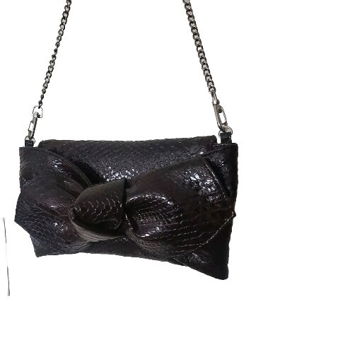 SR Sondra Roberts Squared Scales Snakeskin~Detachable Shoulder Chain Clutch Bag