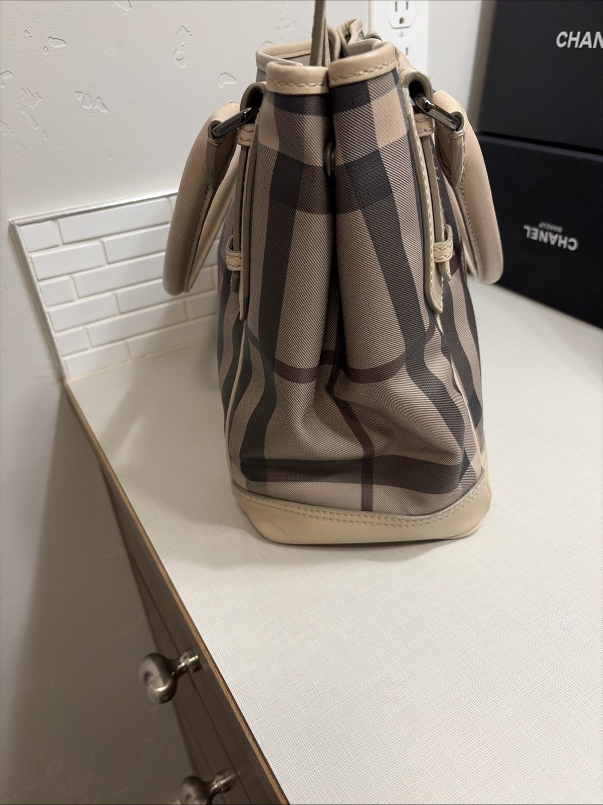 Burberry Beige Leather and PVC Totes Bag