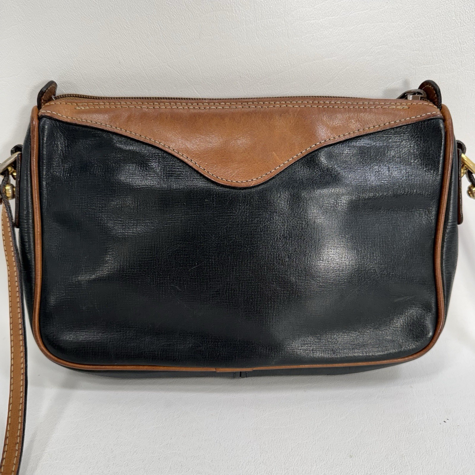 Vintage Hartmann Two-Toned Black Brown Leather Crossbody Purse