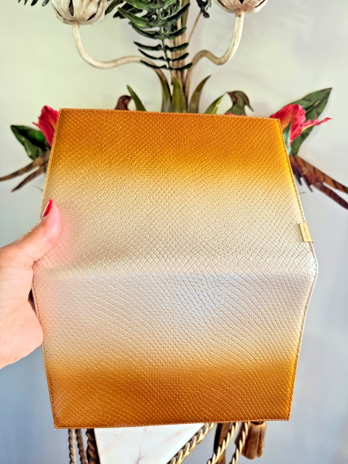 🌅 NWT Brahmin Canary Por Do Sol Ombre Sample Lizard Embossed Leather Journal 🌅