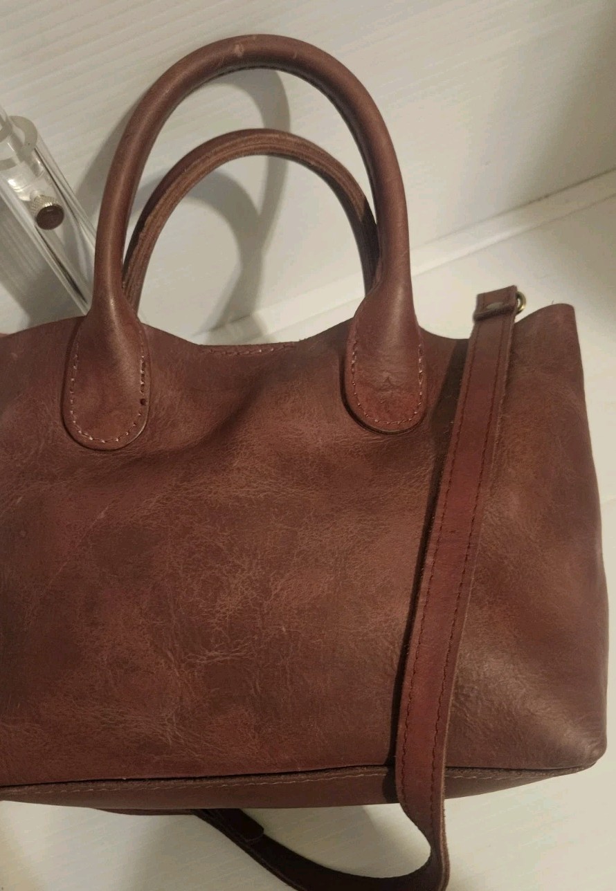 Portland Leather Raindrop Tote Bag – Red Burgundy, Adjustable Crossbody Strap