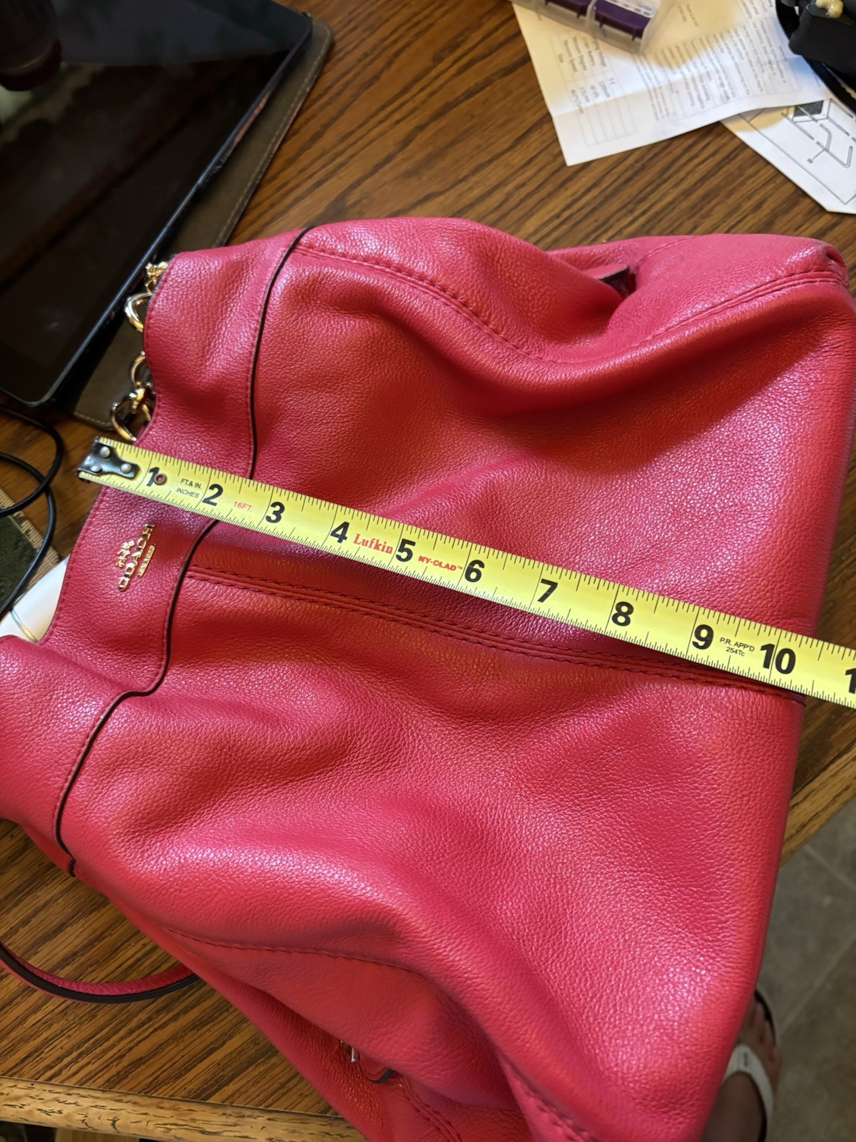 Coach Lexy Shoulder Purse Pebbled Leather Vibrant Raspberry Mint