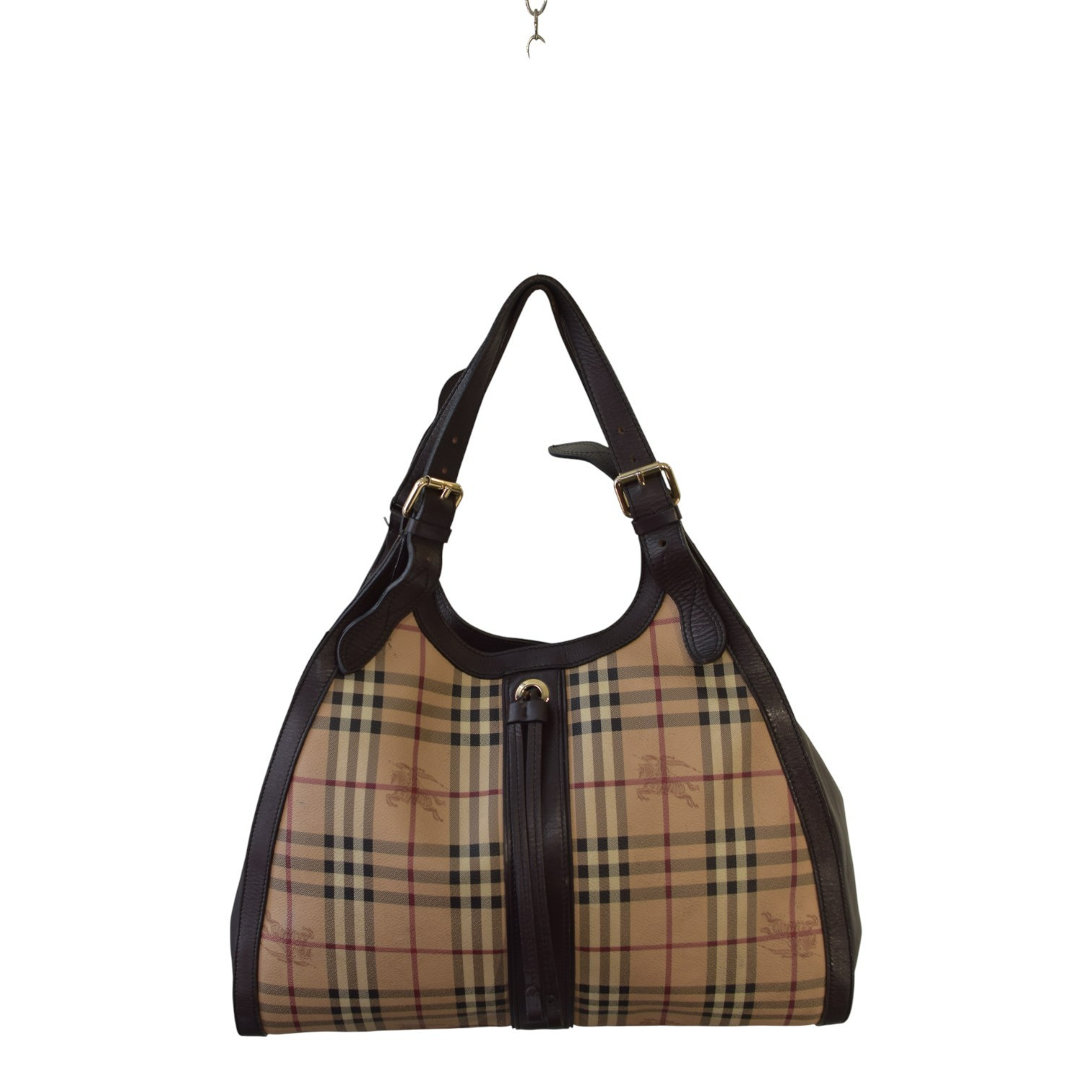 Burberry Brown/Beige Haymarket PVC and Leather Kensington Shoulder Bag Tote