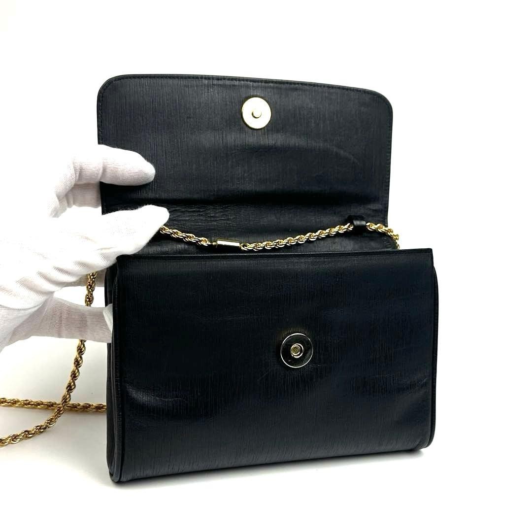 CELINE Triomphe Vintage Leather Chain Shoulder Bag Crystal Rhinestone Black