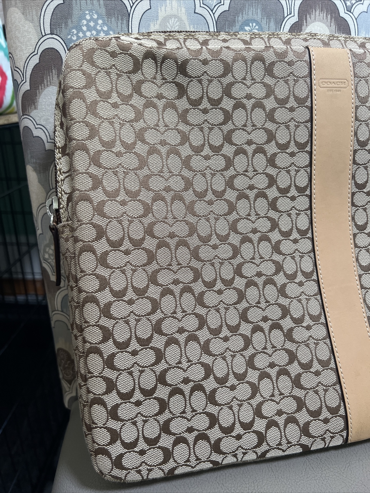 Coach Laptop Sleeve Case Bag Signature CC Jacquard Khaki
