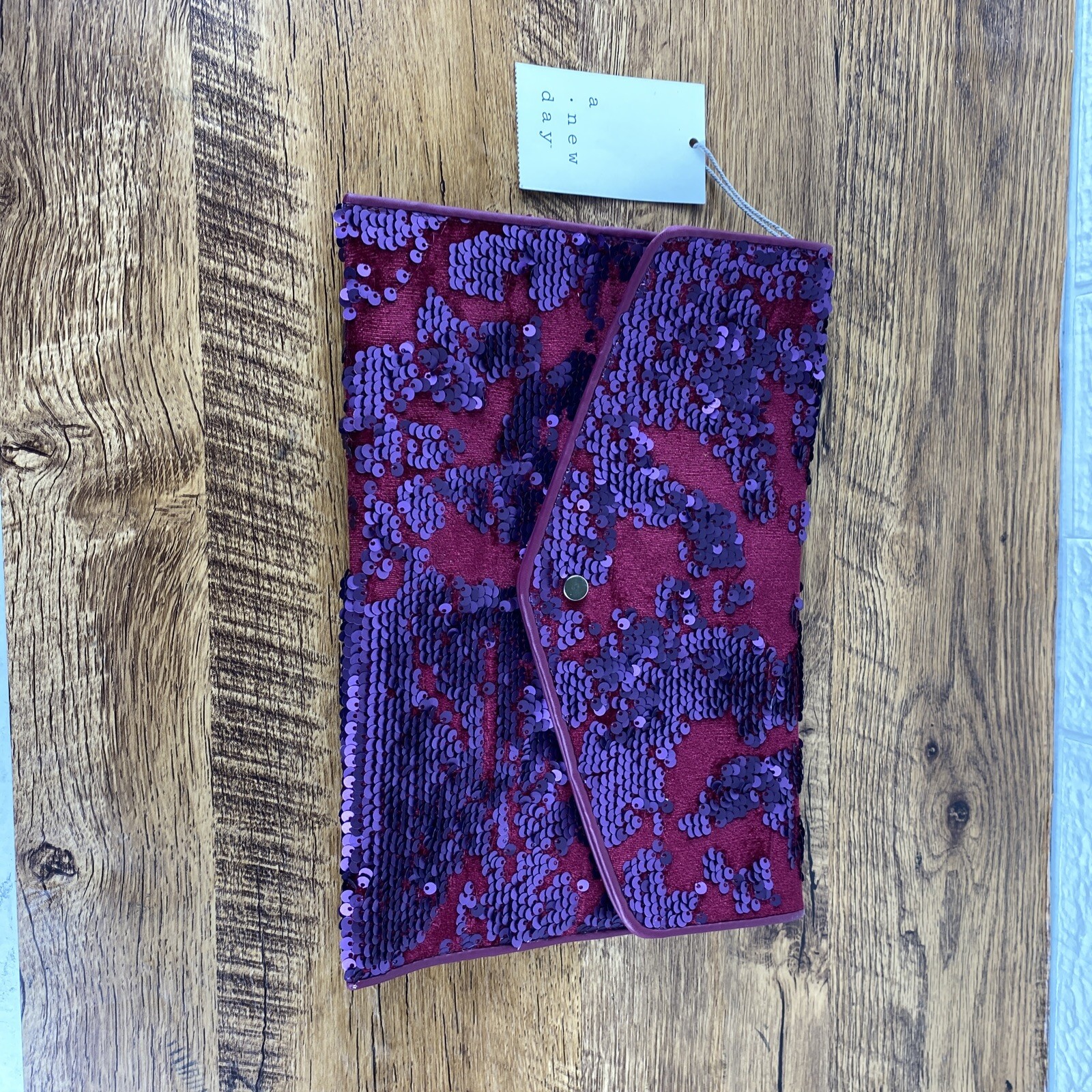 Velvet and Sequin Wine and Purple burn out Envelope Clutch.