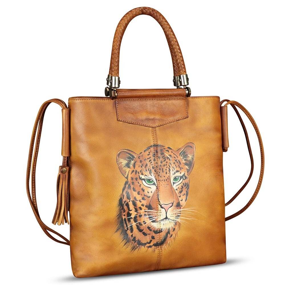 Genuine Leather Purses and Handbags for Women Hand Painted Tote Shoulder Bag
