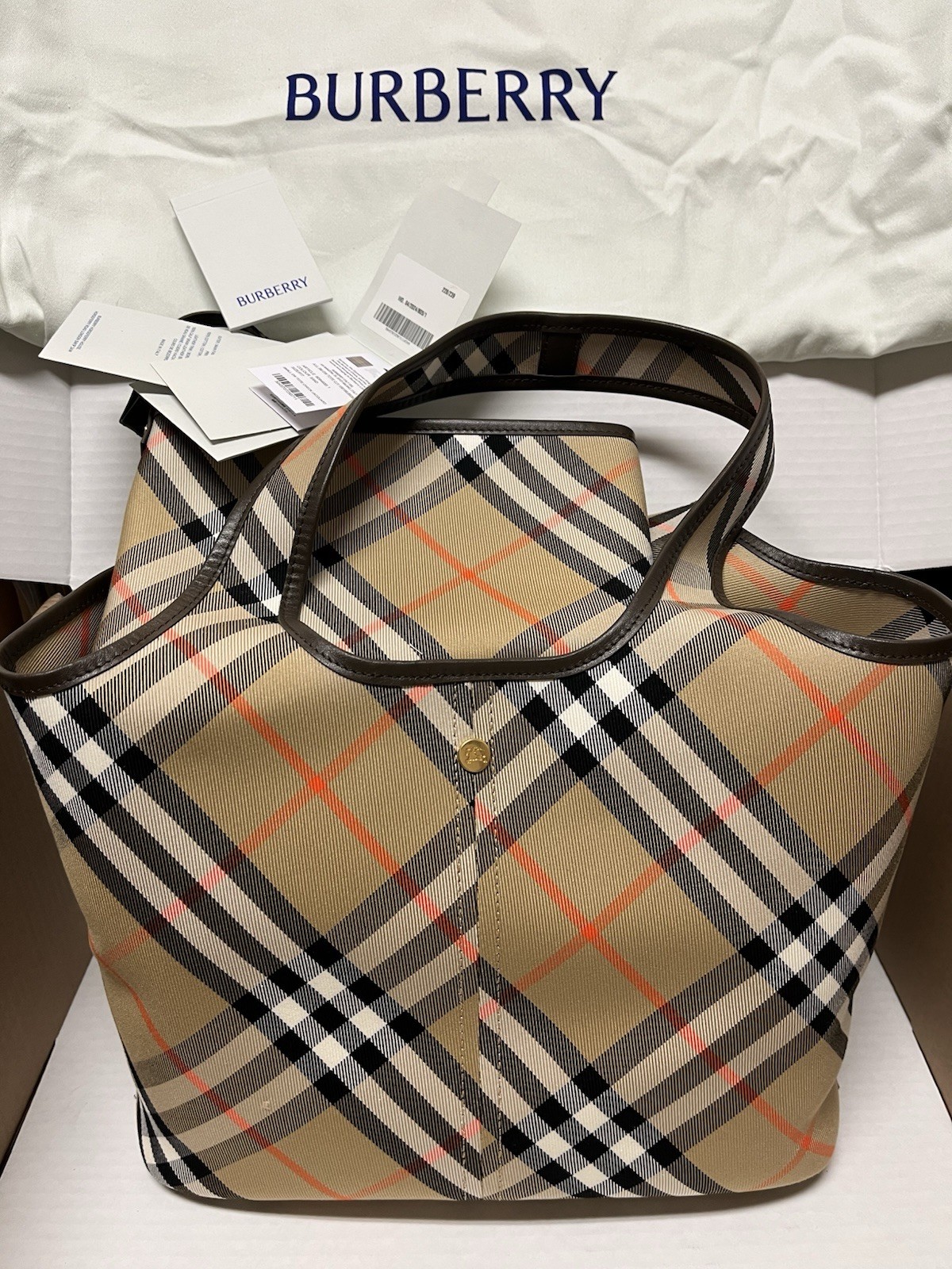 Burberry Small Check Cotton Twill Tote Bag Sand