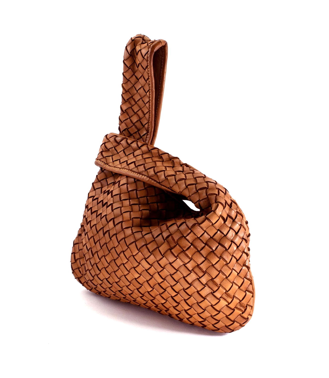 ITALIAN GENUINE HAND WOVEN VINTAGE-WASHED LEATHER WRISTLET BAG – MADE IN ITALY