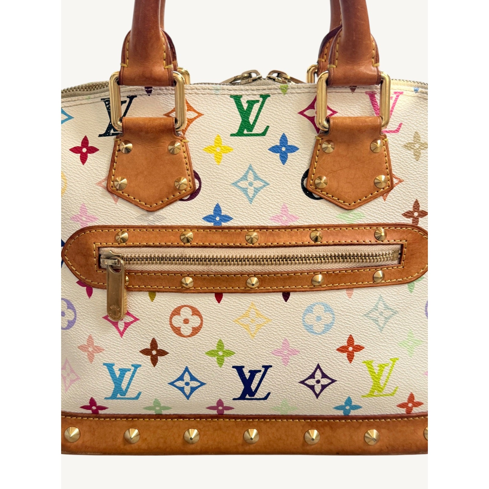 Louis Vuitton x Takashi Murakami Alma MM White Multicolor Monogram Bag Auth