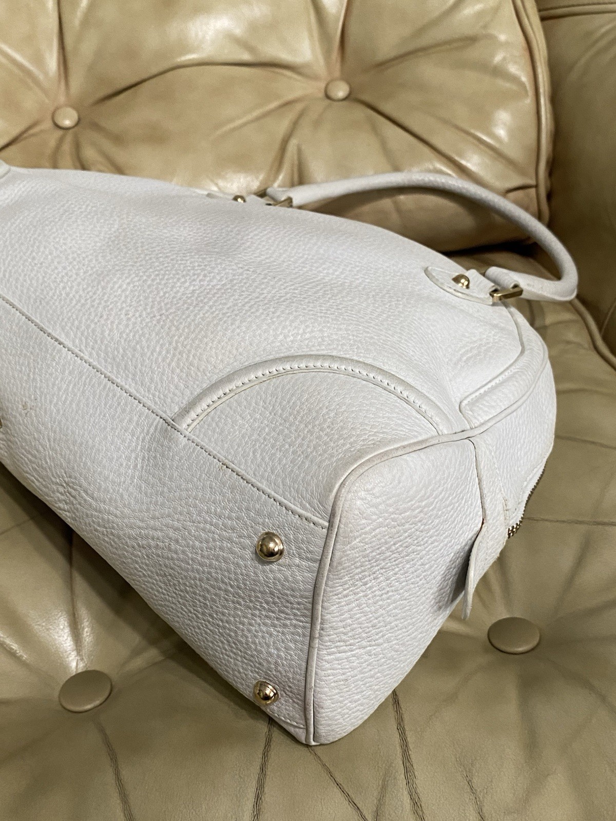 RARE Gucci XL Blondie Travel Bag Dome Satchel Web Stripe Pebble Leather