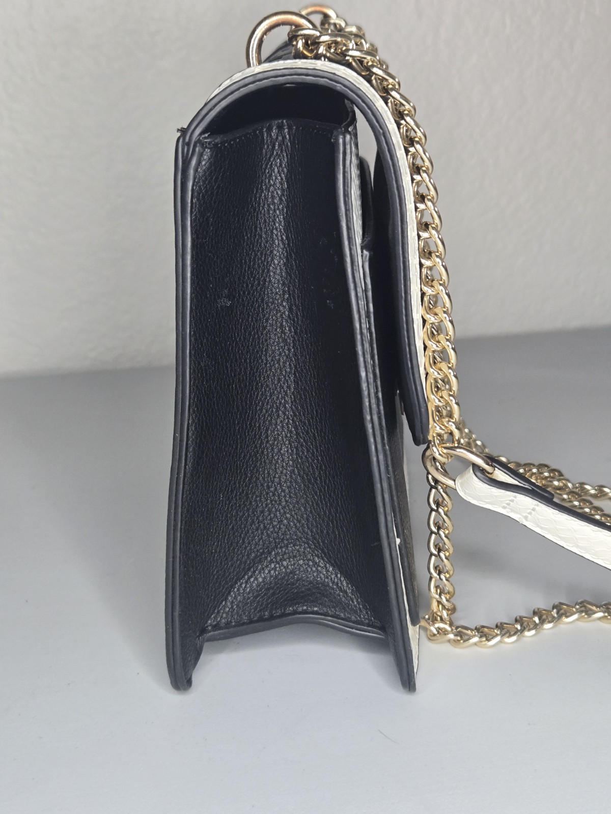 ALDO Black & White Geometric Crossbody Bag Gold Chain Strap Push Lock Detach