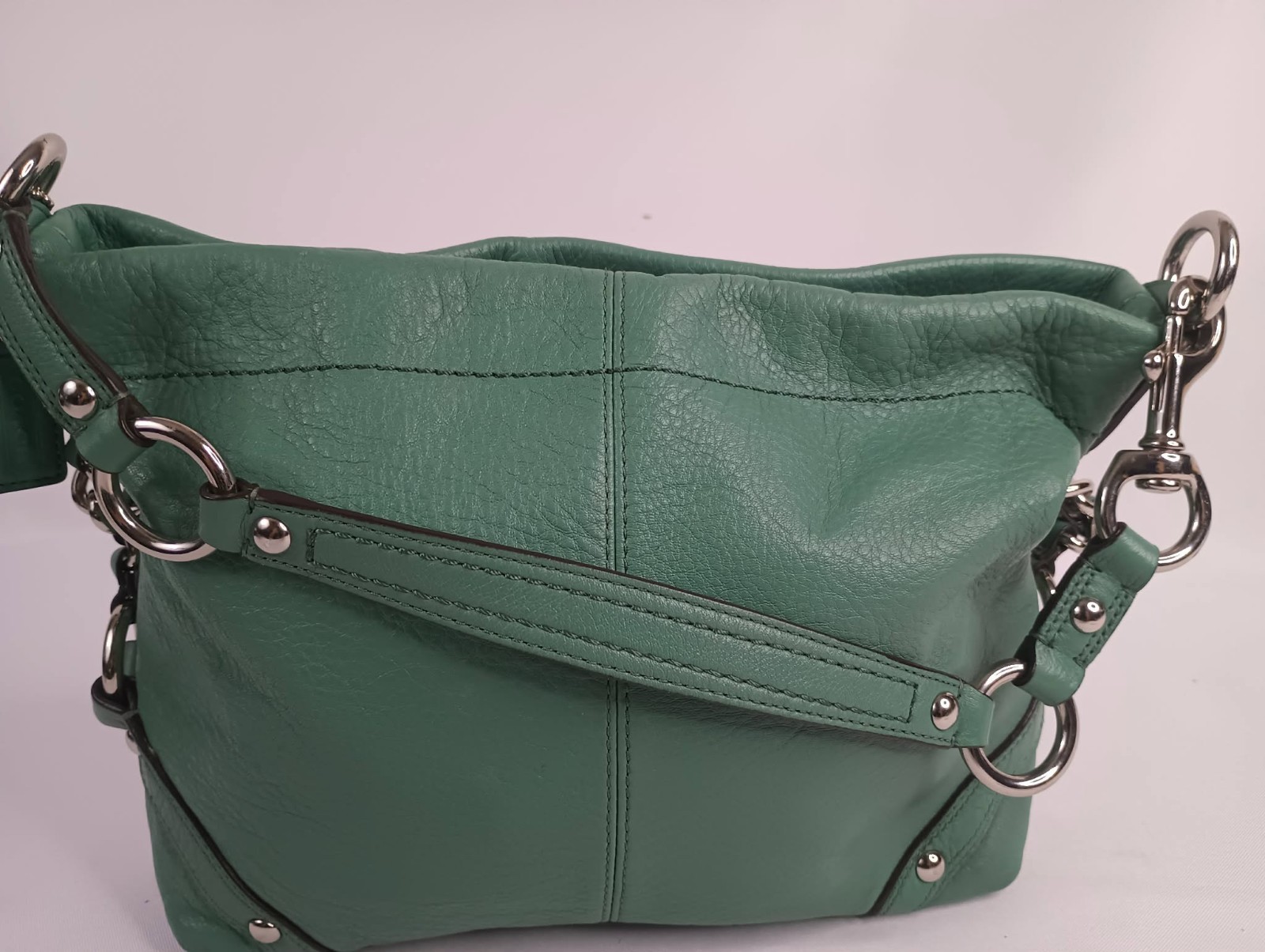 Y2K Coach Jade Green Pebbled Leather Medium Carly Hobo Chain Bag F1073-F15251