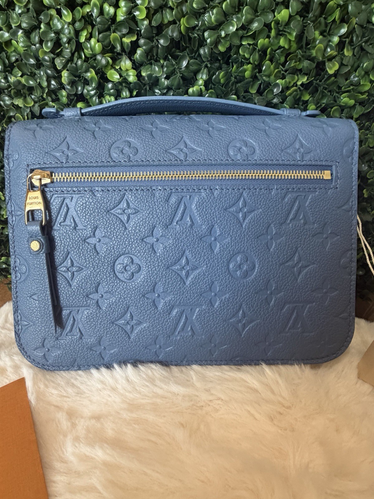 Louis Vuitton Blue Empreinte Monogram Crossbody w/ Detachable Strap, Gold