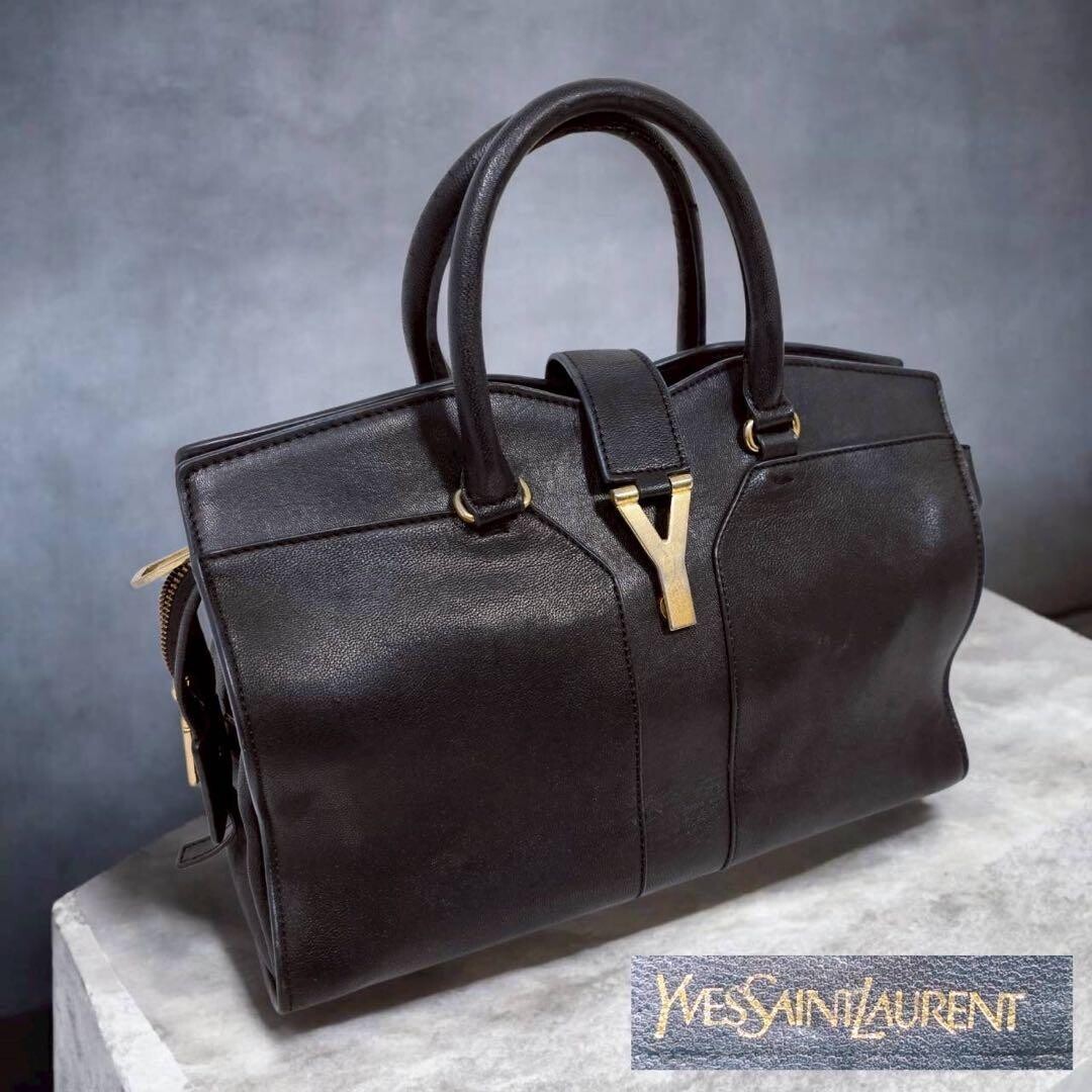 YVES SAINT LAURENT Cabas Chic Handbag Black Vintage Authentic From Japan