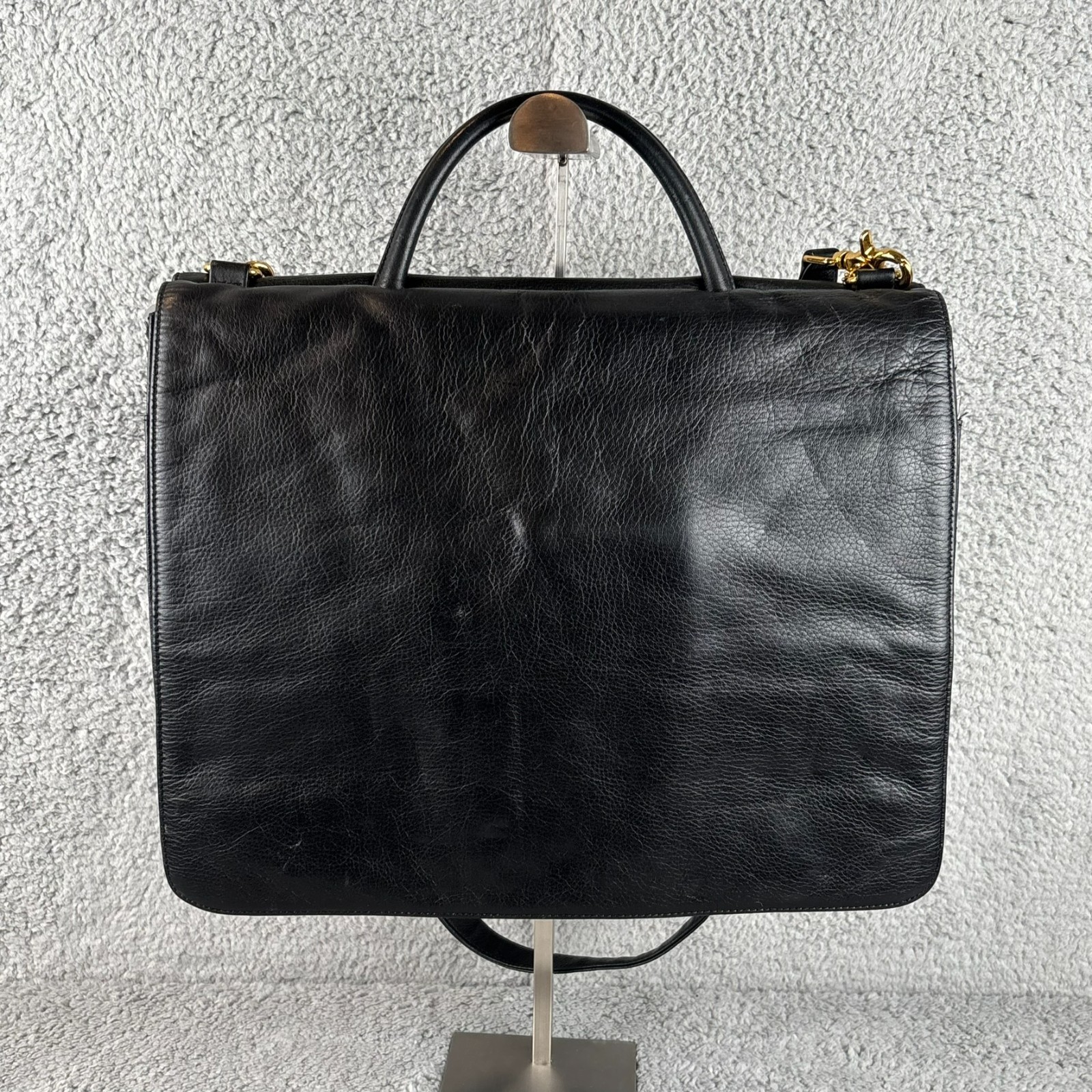 Valerie Stevens Leather Briefcase Organizer Laptop Bag Crossbody Black 15.5″