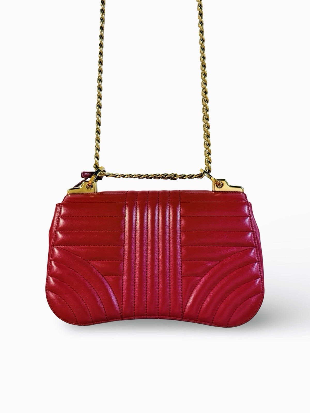 Prada Red Diagramme Quilted Leather Chain Flap Shoulder Crossbody Bag Authentic