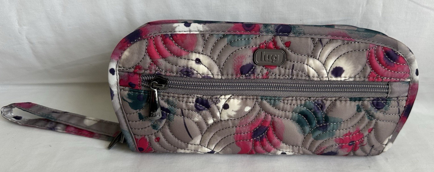 LUG Watercolor Pearl Gray FLIPPER Quilted Cosmetic Jewelry Travel Organizer EUC