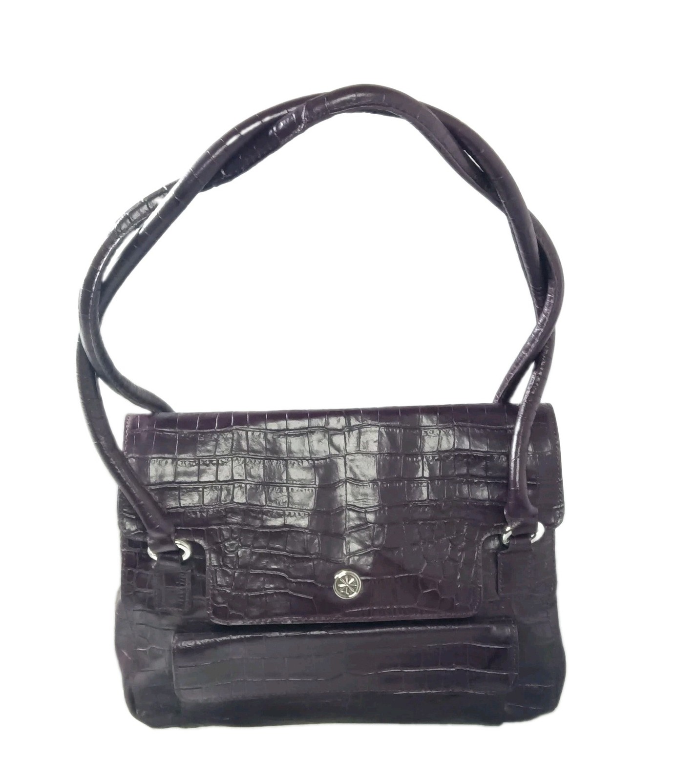Isaac Mizrahi Live Leather Shoulder Bag Croco Embossed Dark Purple Vintage