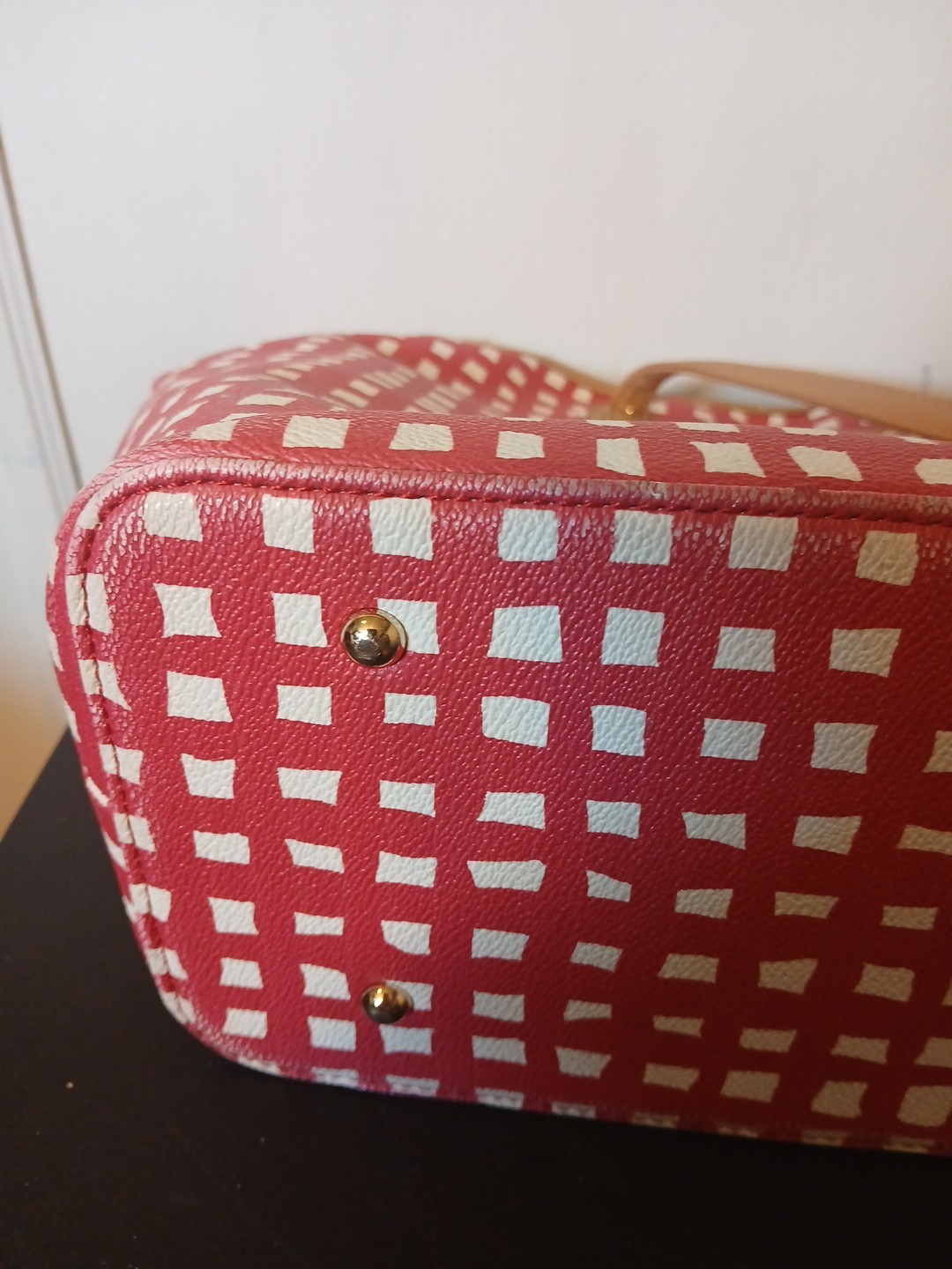 Crown & Ivy Large Tote Shoulder Bag Purse Pink With White Squares Shopper