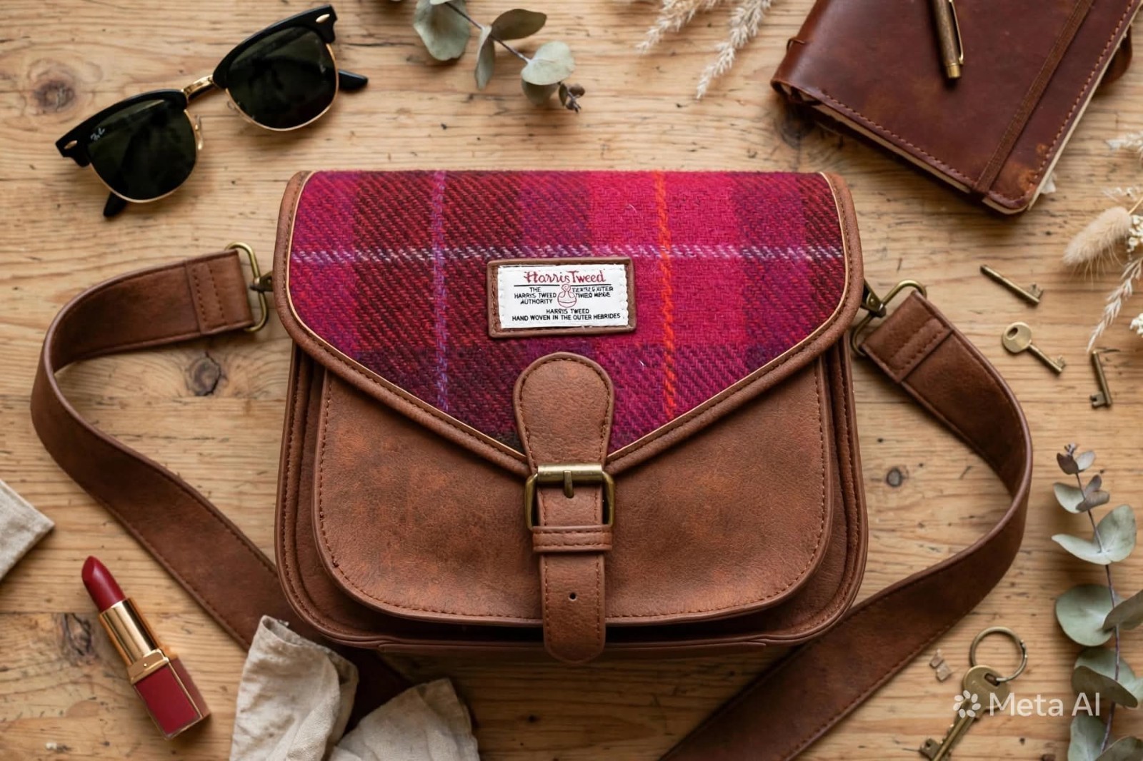 NWT Islander Large Saddle Bag Harris Tweed Leather Crossbody Satchel Scotland