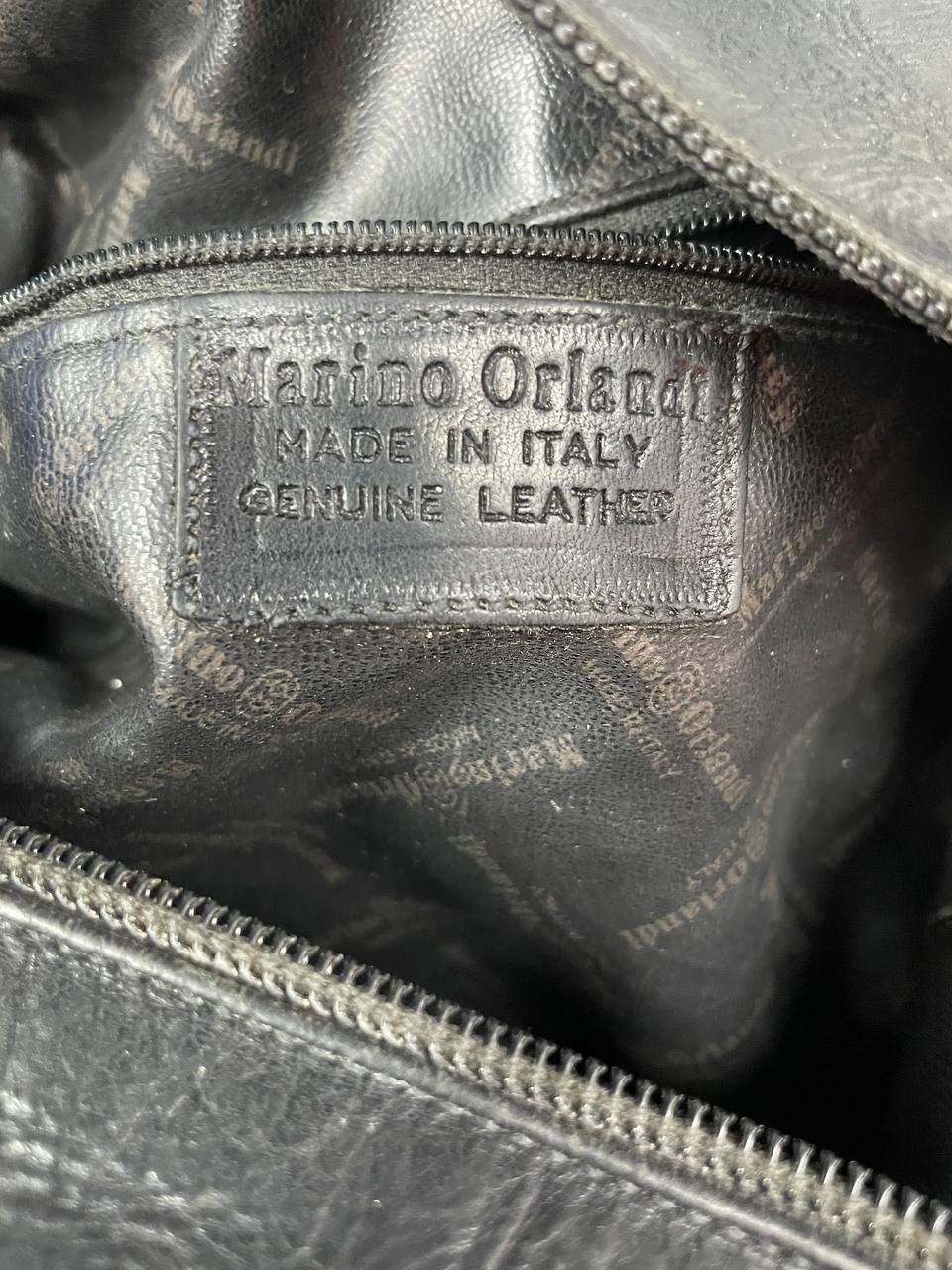 Marino Orlandi Black Leather Bag, Bucket Style with Brown Trim Hand/Shoulder Bag