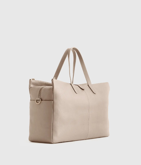 NWT QUINCE ITALIAN LEATHER TRIPLE COMPARTMENT WEEKENDER BAG TAUPE MSRP $240