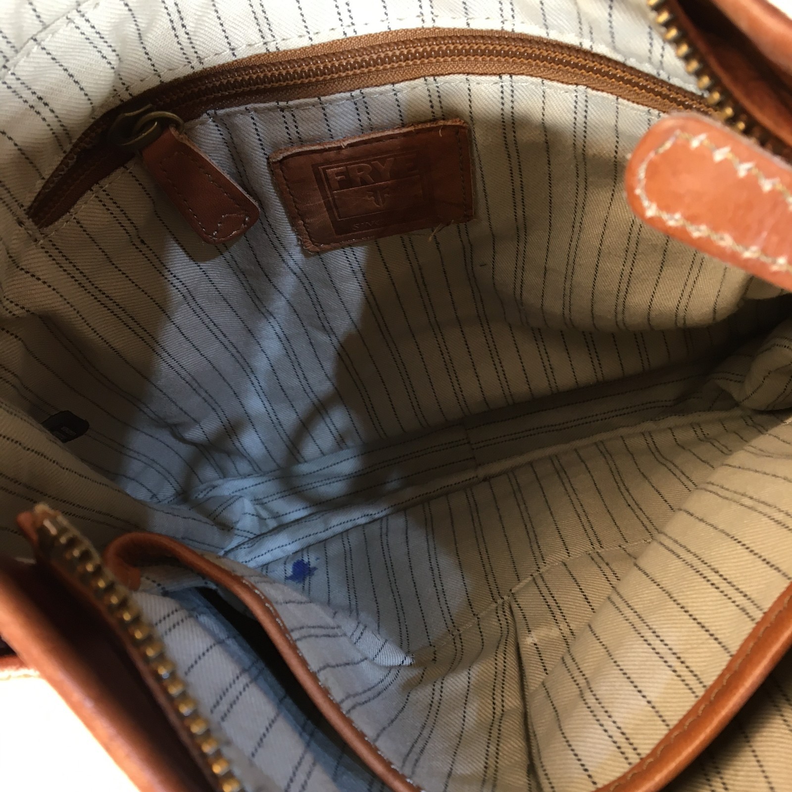 Frye Madison North South Leather Crossbody Bag Marbled Cognac Brown Campus