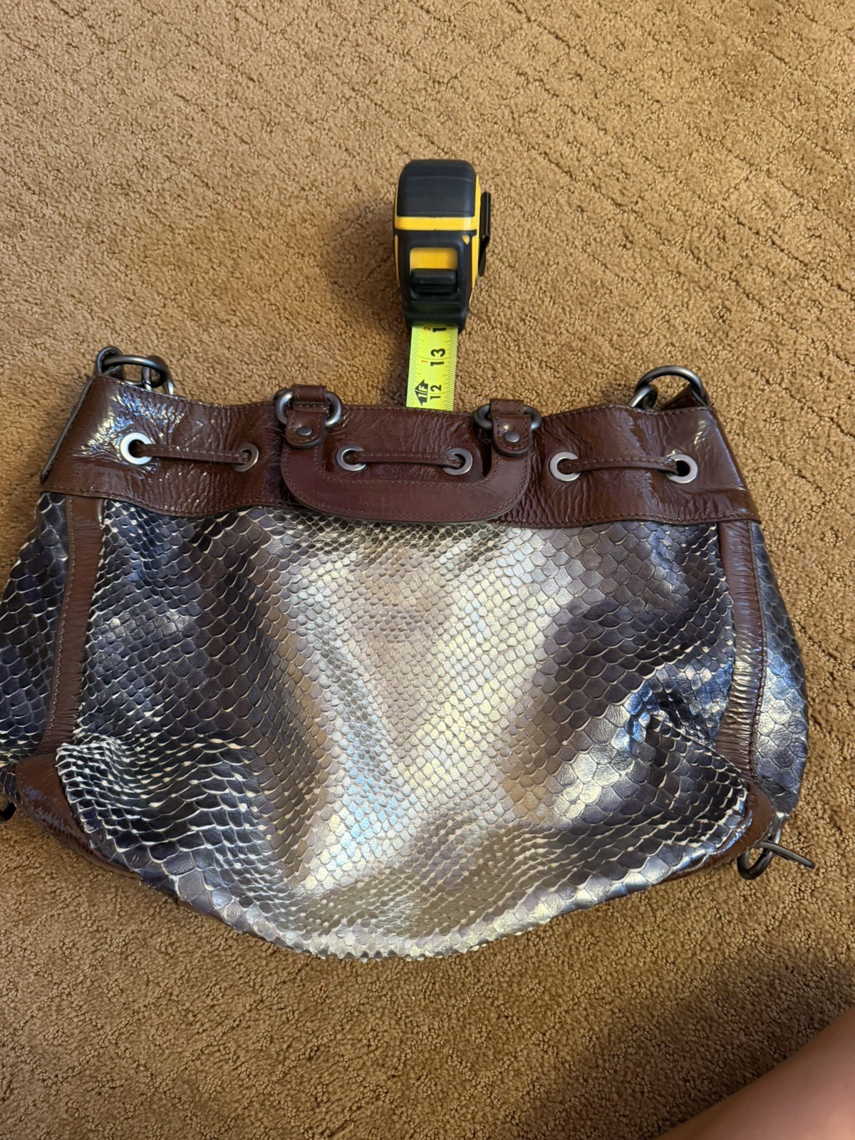 Francesco Biasia Shoulder Bag Silver Scales Leather Purse Made in Italy READ*
