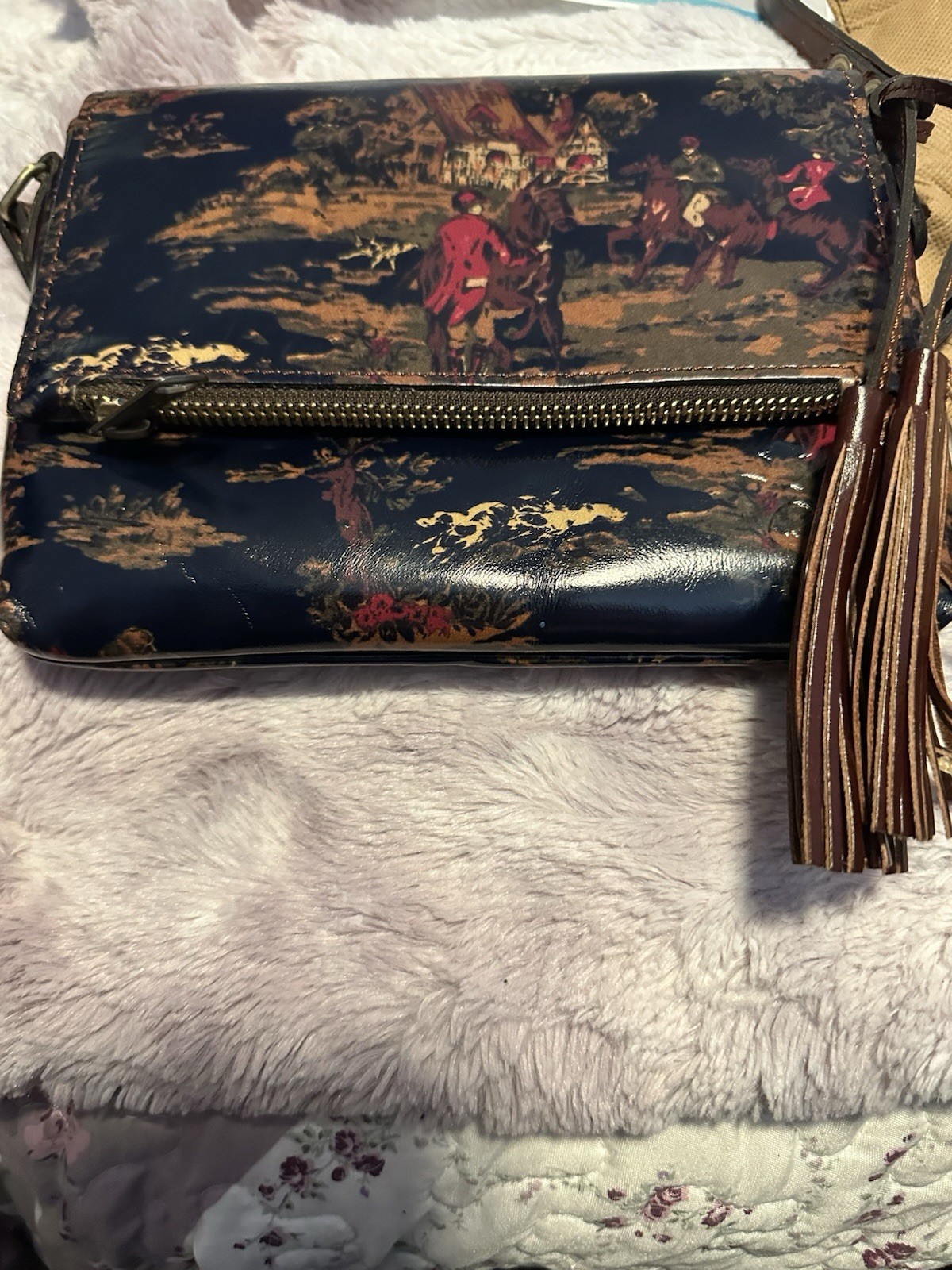 Patricia Nash Leather Small Crossbody Featuring Kent Countryside Print