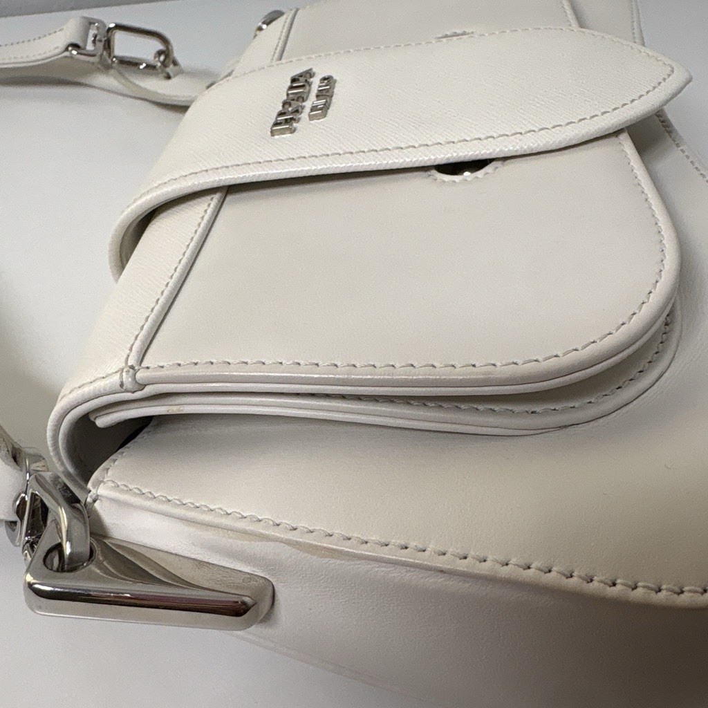 Prada Sidonie White Saffiano Leather Classic Silver Hardware Small Shoulder Bag