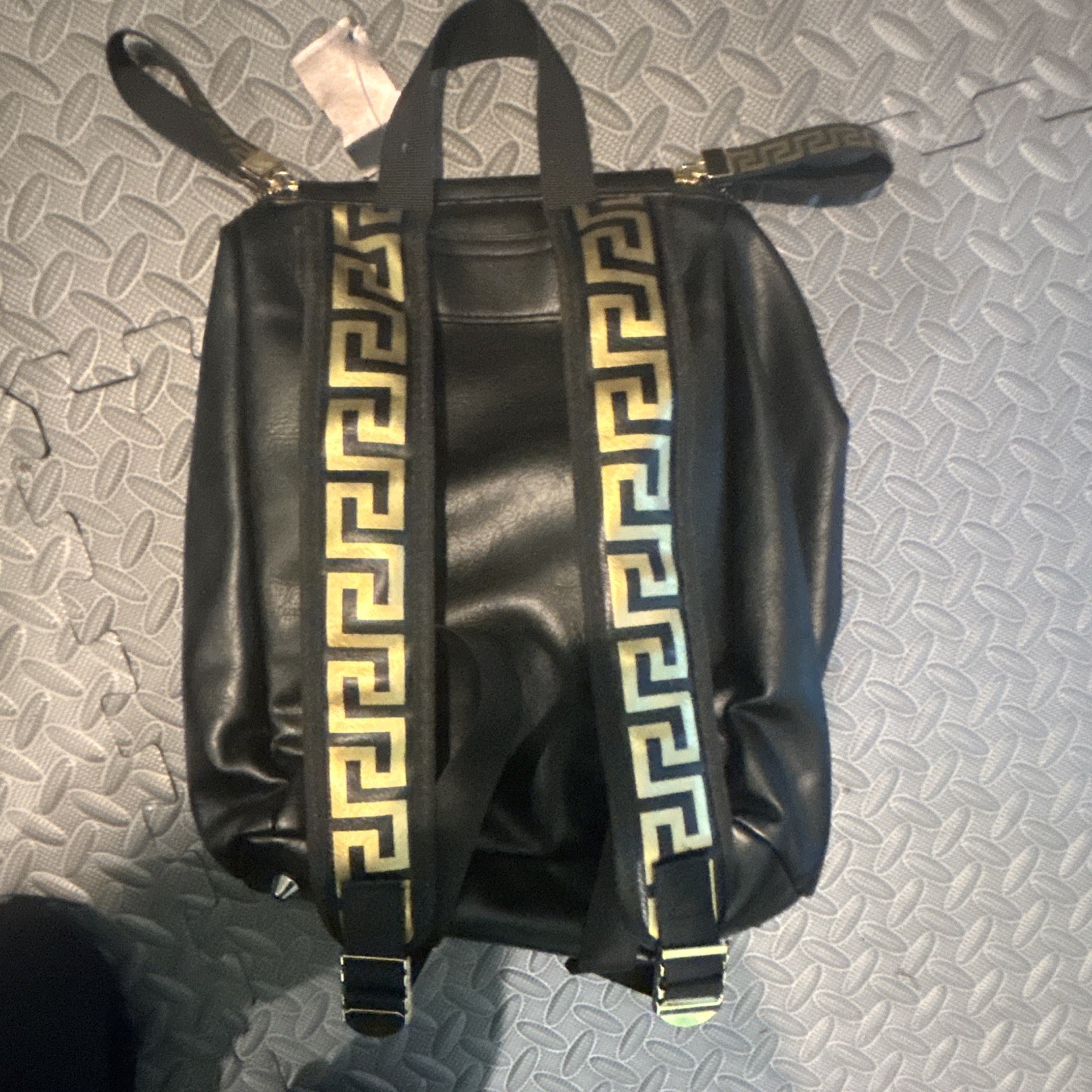 Versace Medusa Black Backpack Gold Greek Key Straps Zip Adjustable, Medium