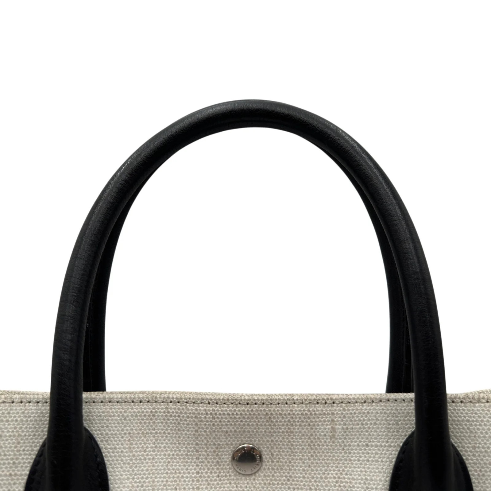 SAINT LAURENT Rive Gauche Tote Bag Ivory / Black Canvas Tote 632539 #OKB8063