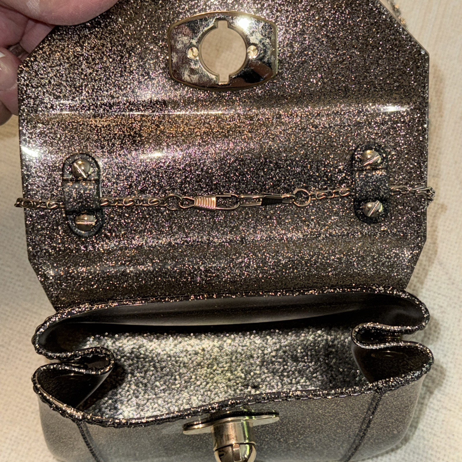 Furla Gray Silver Glitter JELLY Candy mini Satchel Crossbody Bag Italy 2WAY